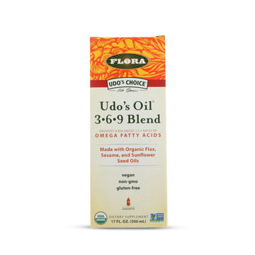 Flora - Udo's Choice Omega 369 Oil Blend, Made with Organic Flax, Sesame & Sunflower Seed Oils, Plant-Based Vegan Omega Fatty Acids, Based on Ideal 2:1:1 Ratio, 17-fl, oz. Glass Bottle Flora Au supplements