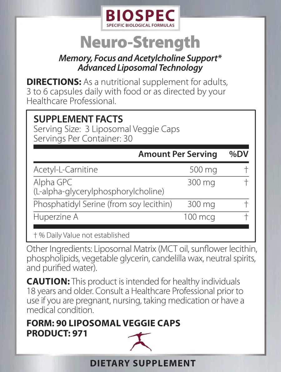 BIOSPEC NUTRITIONALS Neuro-Strength - Support Cognitive Performance* - Acetyl-L-Carnitine, Alpha-GPC, Phosphatidylserine, Huperzine BIOSPEC NUTRITIONALS Au supplements