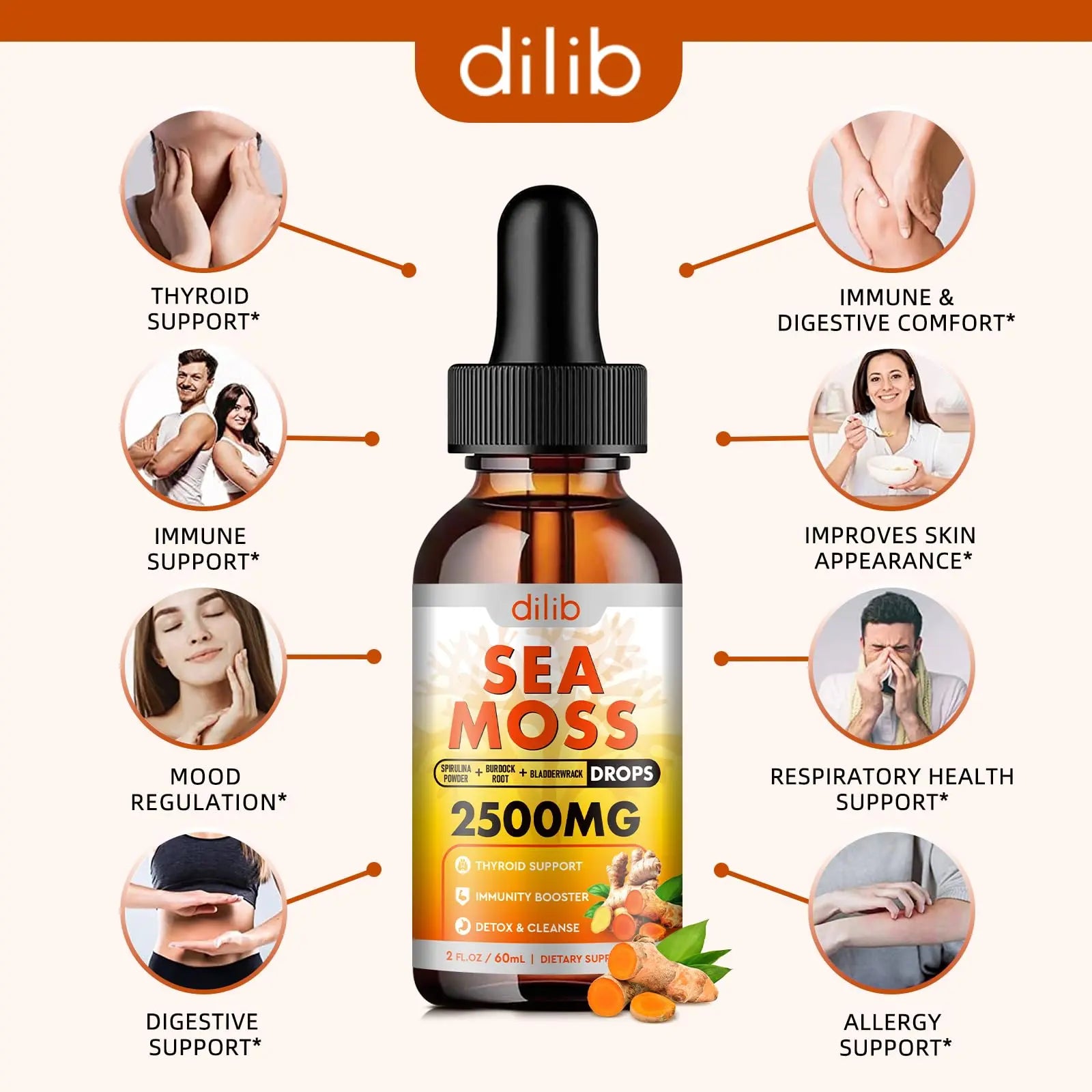 Sea Moss Liquid Drops: Organic Irish Sea Moss 2500mg with Turmeric, Bladderwrack dilib Au supplements