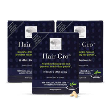 NEW NORDIC Hair GRO, Hair Growth Supplement, Biotin & Palm Fruit Extract Tocotrienols for Natural Regrowth, 60 Count (Pack of 3) NEW NORDIC Au supplements