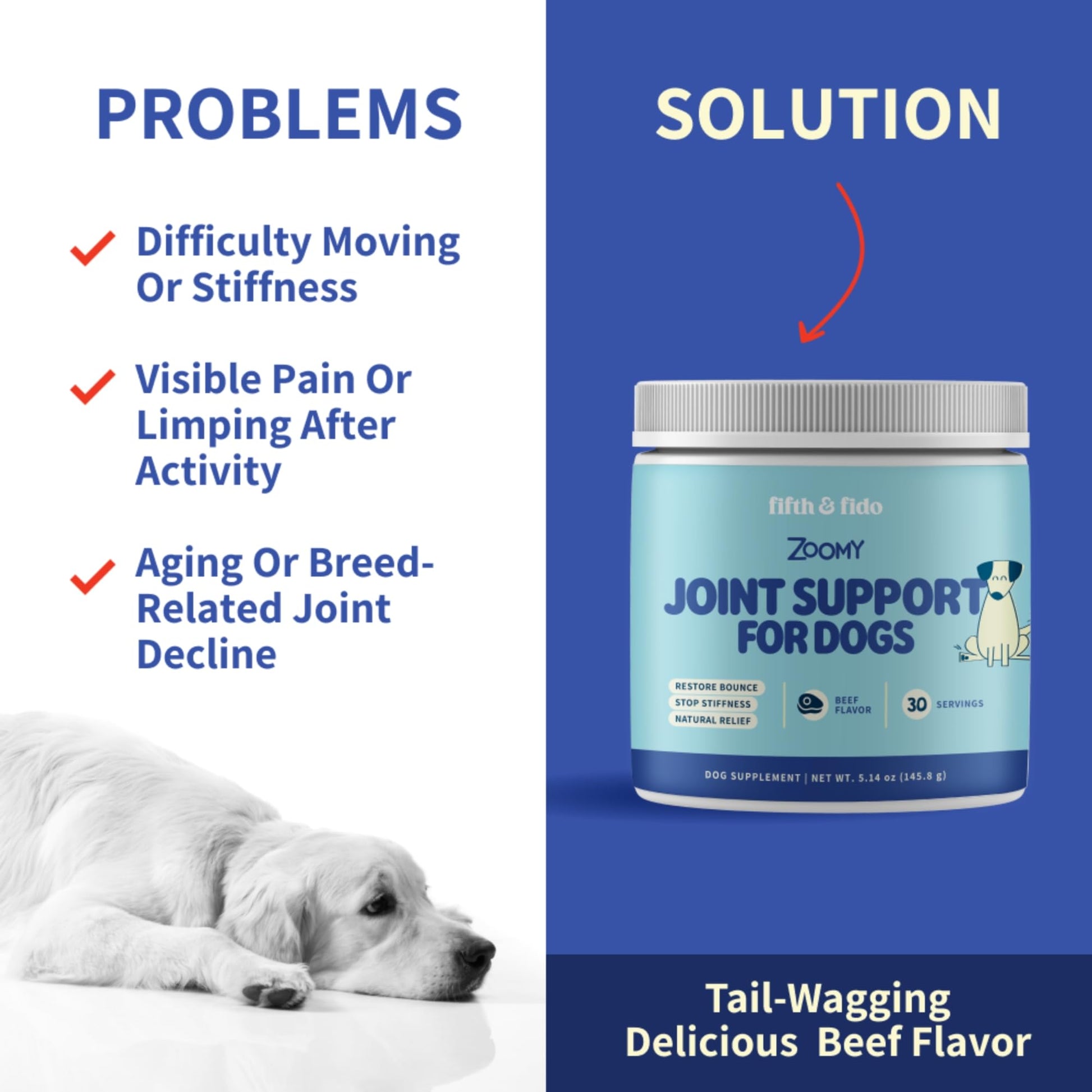 Fifth & Fido Joint Supplement for Dogs - Glucosamine for Dogs - Pet Vitamins and Supplements Powder with Chondroitin & MSM - Hip & Joint Support for Mobility, Stiffness & Flexibility - Mushroom Blend Fifth & Fido Au supplements