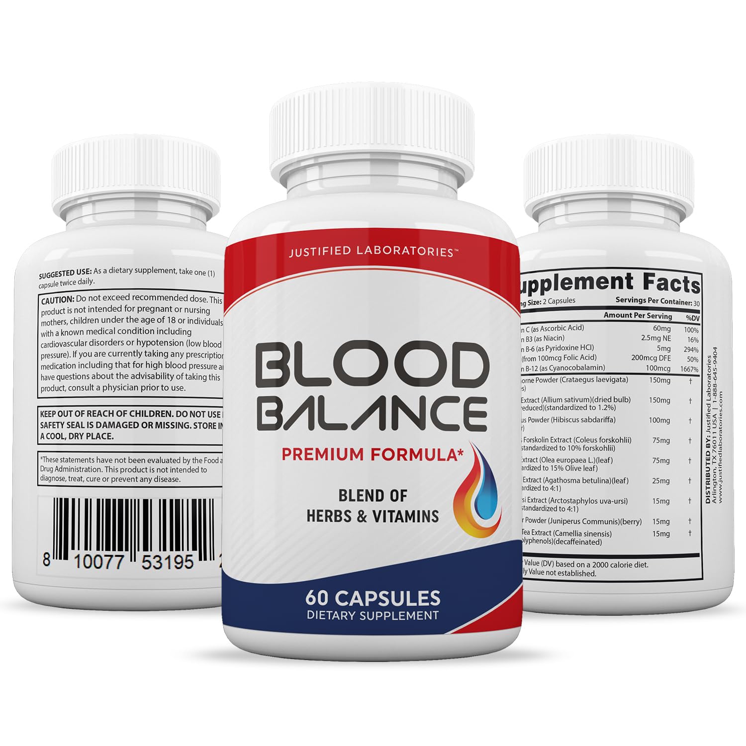 Justified Laboratories (2 Pack Blood Balance Advanced Formula 620MG Formula Supplement Pills 120 Capsules Justified Laboratories Au supplements