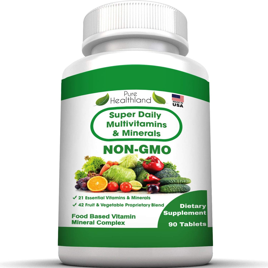 Pure Heathland Non-GMO Super Daily Multivitamin for Adults – 42 Natural Fruits & Vegetables Blend with 21 Essential Vitamins & Minerals – Vegan Coating Tablets, 90 Count, Made in USA Pure Healthland Au supplements
