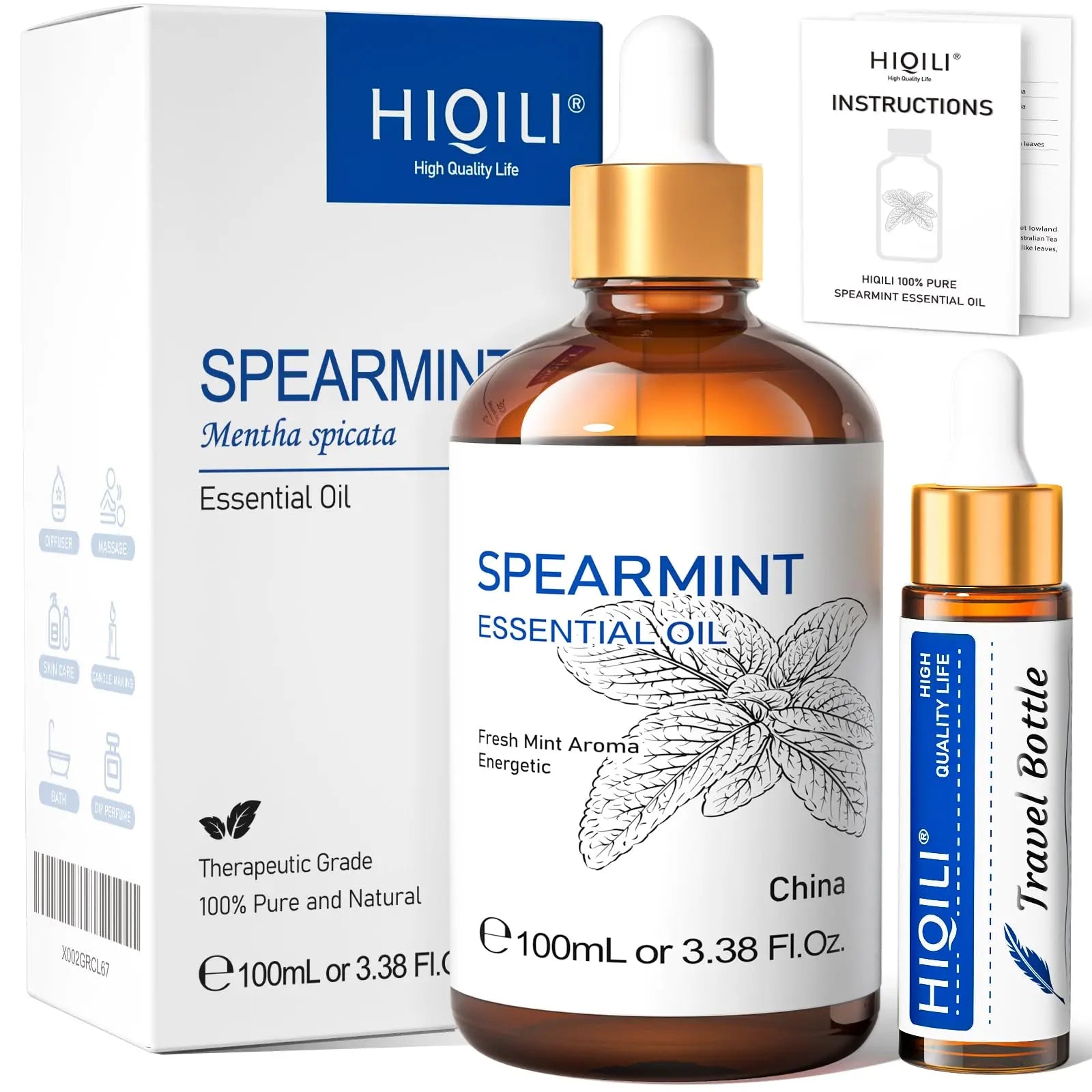 HIQILI 100ML Spearmint Essential Oil for Skin Care -100% Pure Treatment Grade - 3.38 Fl Oz. HIQILI Au supplements
