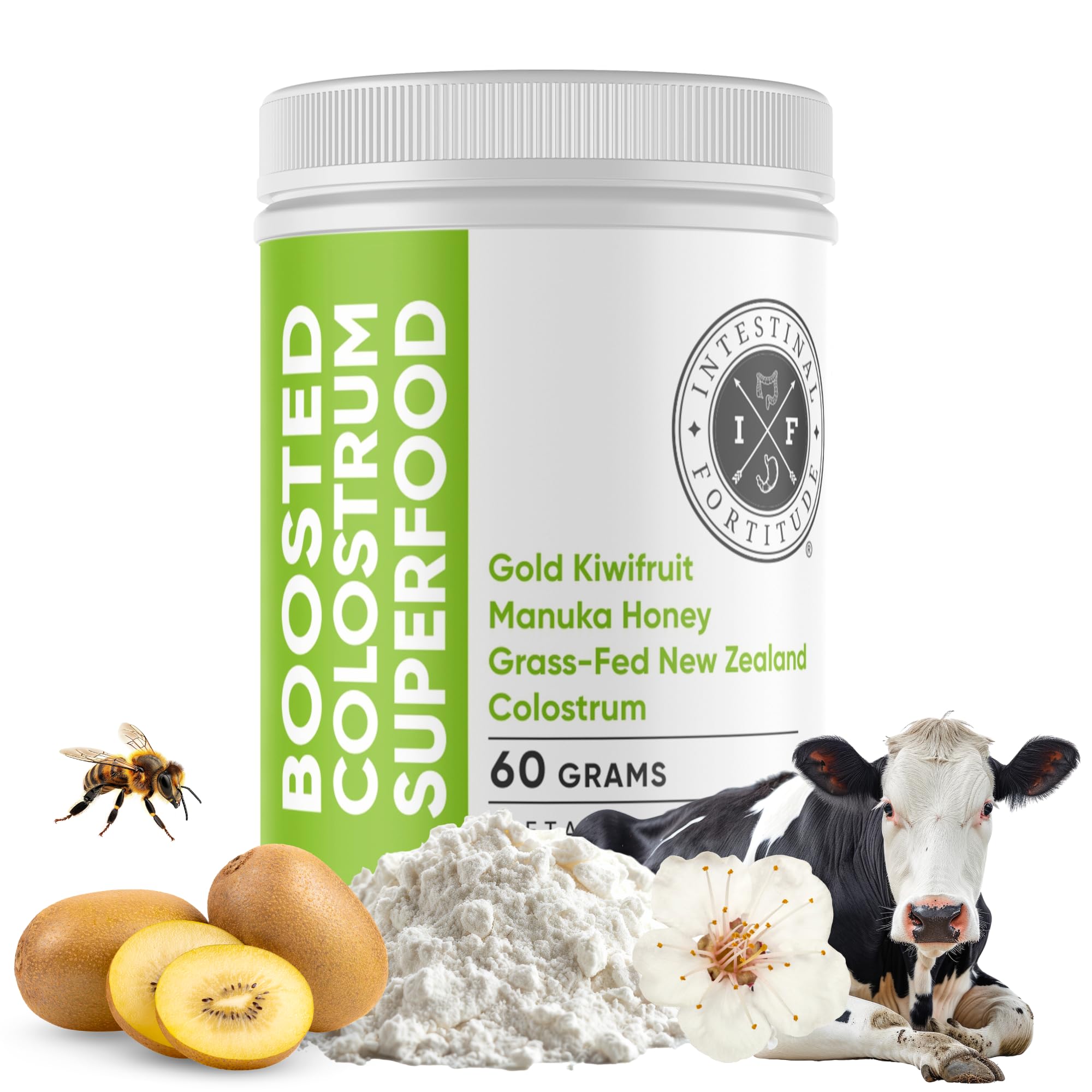 Intestinal Fortitude Boosted Colostrum Superfood Dietary Supplement: Grass-Fed New Zealand Bovine Colostrum, Gold Kiwifruit, Manuka Honey, for Digestion, Immune System, and Gut Health (60 Grams) Intestinal Fortitude Au supplements