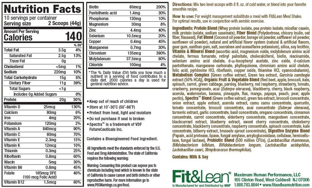 Fit & Lean Meal Shake, Fat Burning Meal Replacement, Protein, Fiber, Probiotics, Vanilla Fit & Lean Au supplements