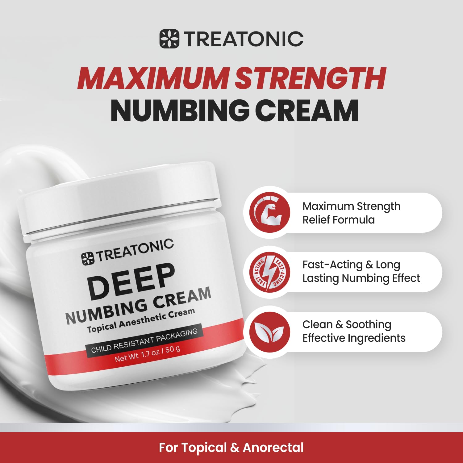 Treatonic Maximum Strength Numbing Cream: Numbing Cream for Discomfort, Burn, Itch & Pain Relief - Fast-Acting, Soothing Topical Anesthetic with Menthol & Emu Oil for Hemorrhoid Treatment – 1.7oz Treatonic Au supplements