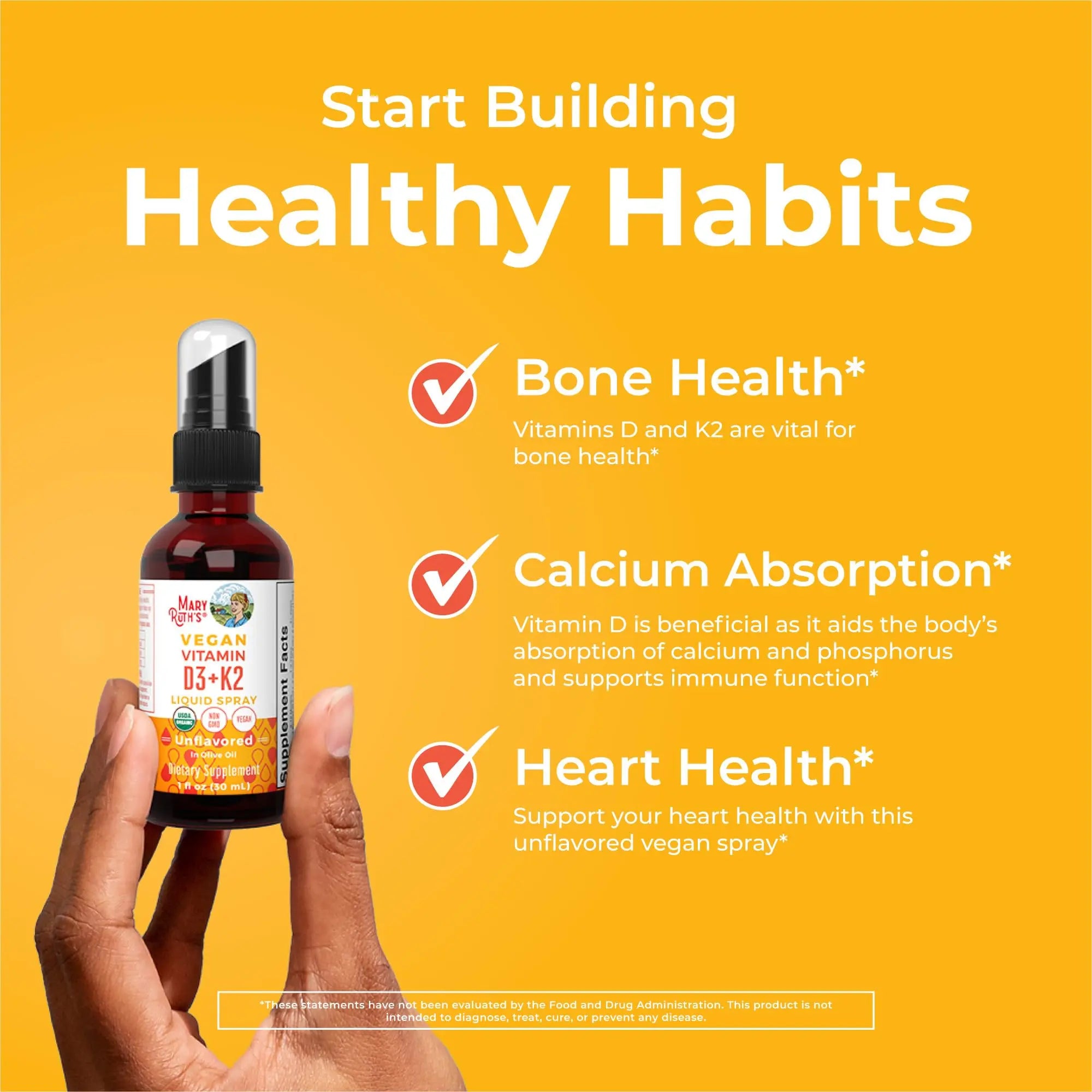 MaryRuth's Organic D3 + K2 Spray for Adults & Kids for Bone Health | Vitamin D3 as Cholecalciferol | Vitamin K2 | Immunity | Mineral Absorption | Heart Health | Vegan | Non-GMO | Gluten Free | 1 Fl Oz MARYRUTH'S Au supplements