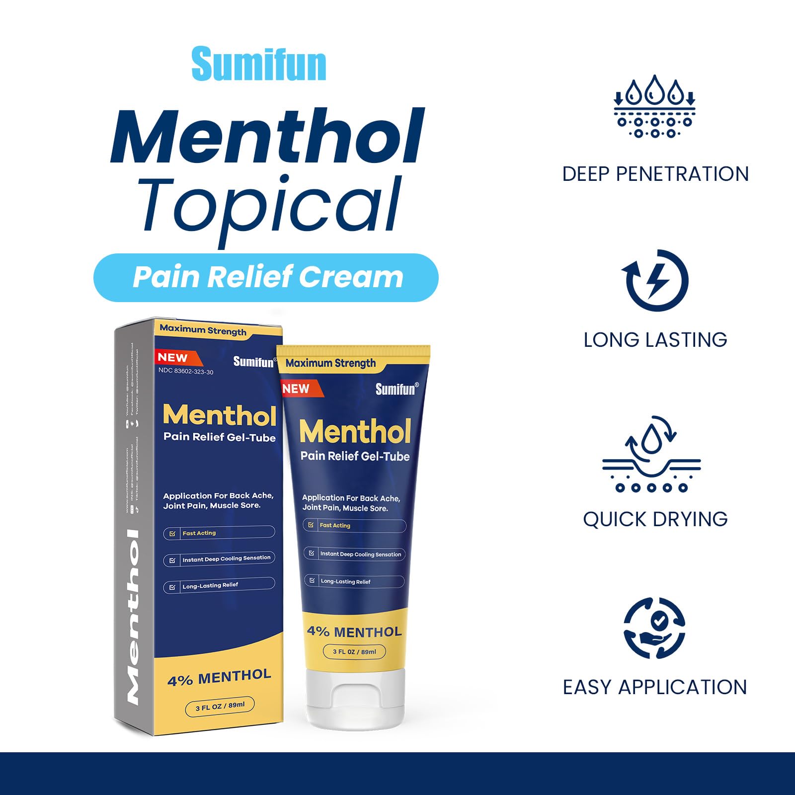 Sumifun Menthol Pain Relief Gel-Tube-3 FL OZ Tube (Pack of 2)- for Knee & Lower Back, Sore Muscle, Neck Shoulder Pain Relief Sumifun Au supplements