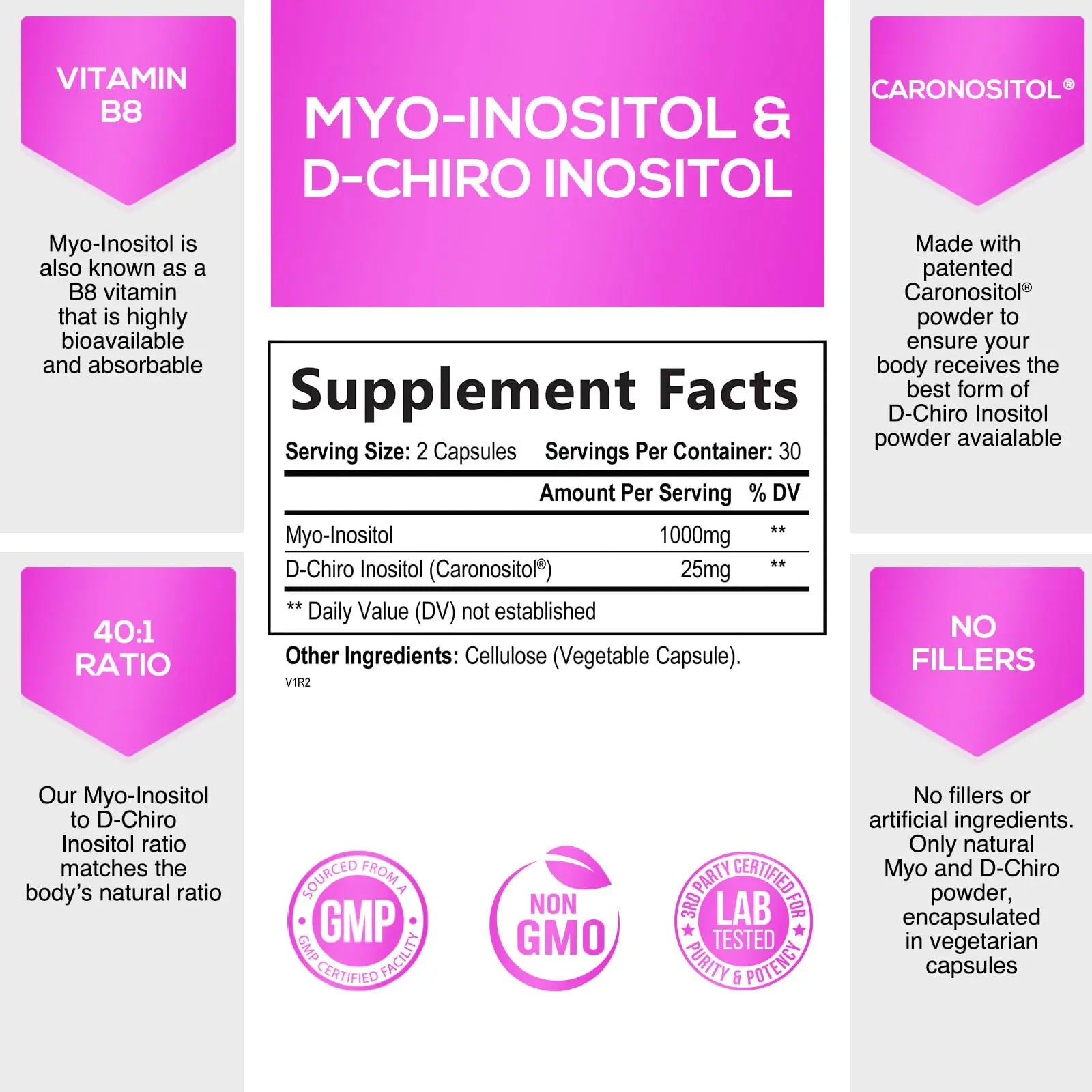 Myo-Inositol & D-Chiro Inositol Blend - 30 Day Supply, Premium 40:1 Ratio, Hormone Sup Nature's Glow Au supplements