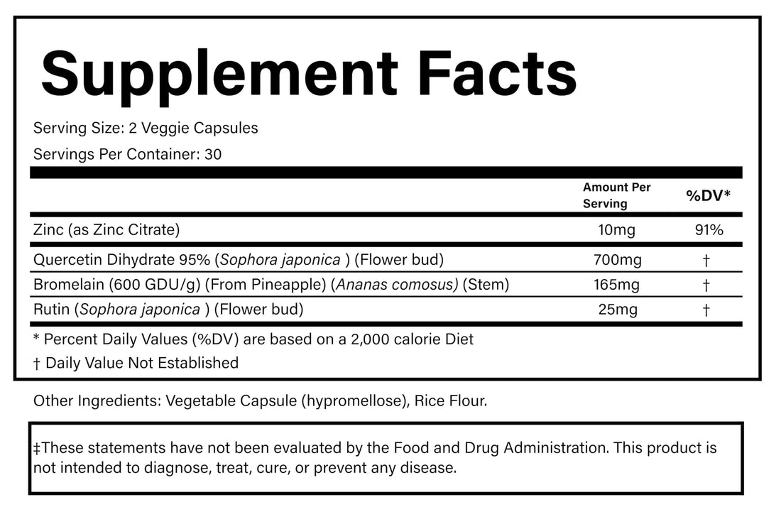 PURE® Quercetin+ with Zinc, Bromelain, Rutin Immune Shield - 60 Capsules - High Bioavailability Antioxidant Complex for Respiratory Health & Viral Defense - Made in USA PURE Au supplements