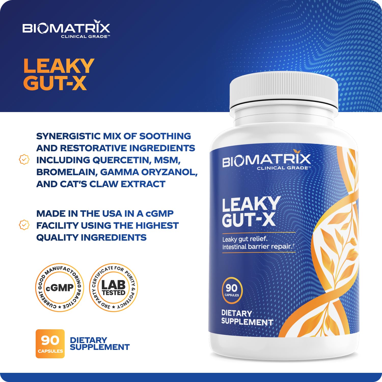 BioMatrix Leaky Gut Repair Supplement w/Glutamine, Quercetin, Cat's Claw, MSM, SIBO, Prebiotic Support, Intestinal Barrier Revive for Men and Women | 60-Day Supply – Leaky Gut-X BioMatrix Au supplements