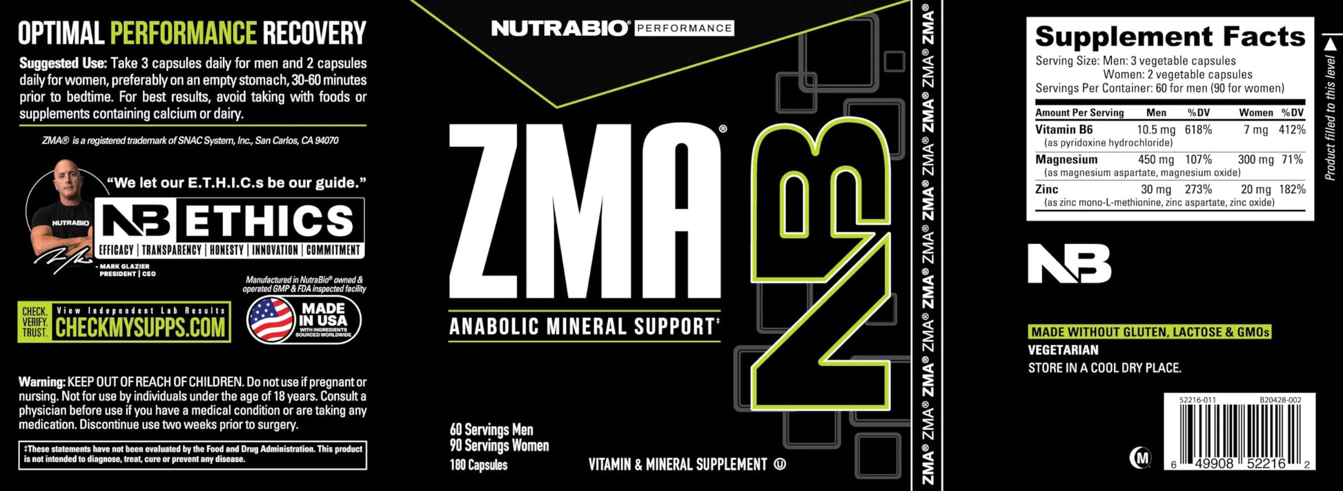 NutraBio ZMA Supplements for Men & Women- Zinc Magnesium Supplements to Support Hormone Levels, Peak Performance, Sleep, Muscle Recovery, Immune Health, 180 Ct. NutraBio Au supplements
