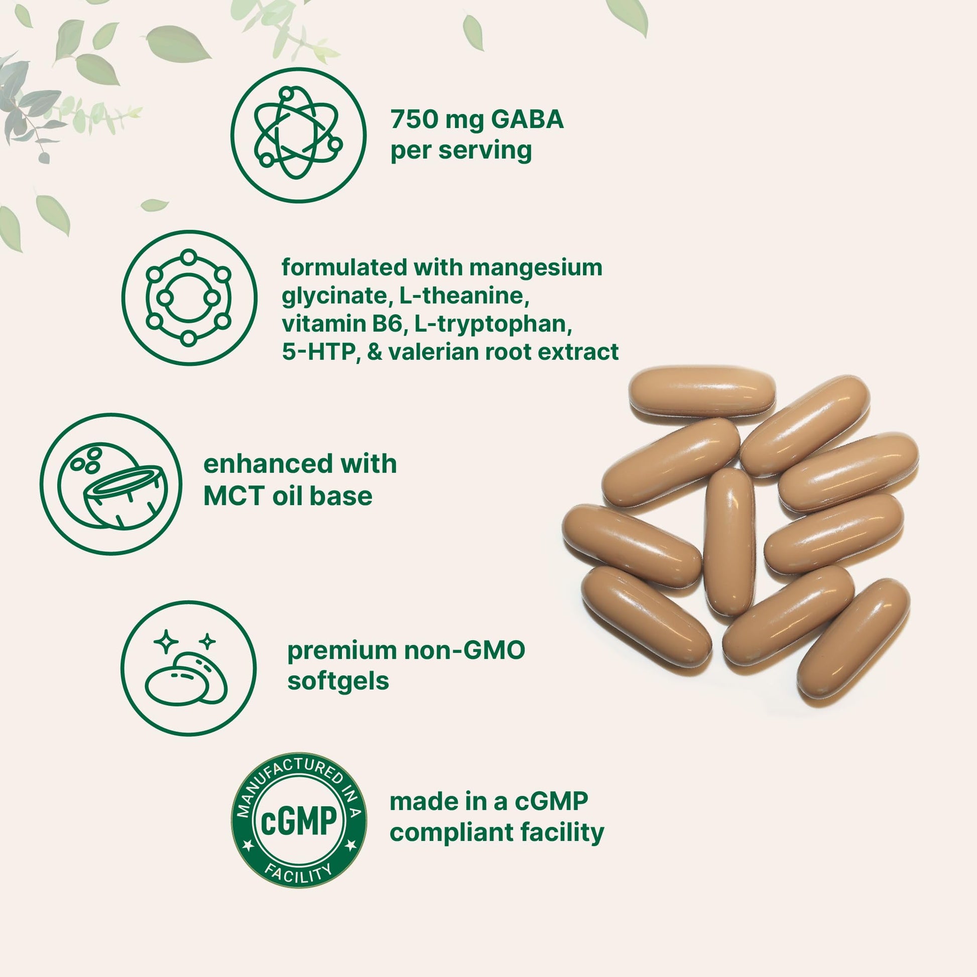 Micro Ingredients GABA 750 mg with MCT Oil, 300 Softgels | Gamma Aminobutyric Acid with Vitamin B6, 5-HTP, L-Theanine, L-Tryptophan & Magnesium Glycinate | Non-GMO, cGMP Manufactured Micro Ingredients Au supplements