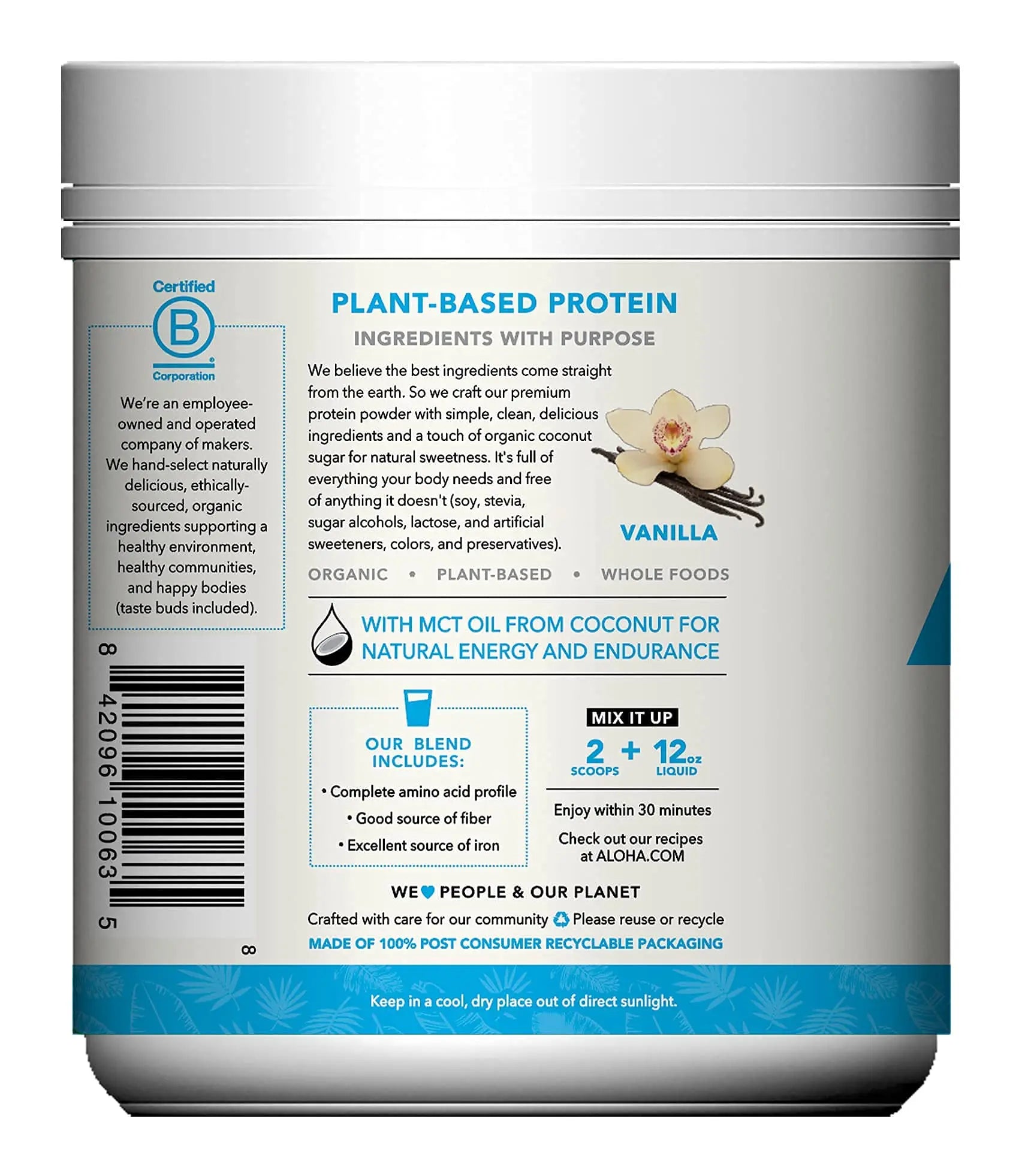 ALOHA Organic Plant Based Protein Powder, Stevia Free, Vanilla, 19.6 oz, 15 Servings PACKAGING MAY VARY ALOHA Au supplements