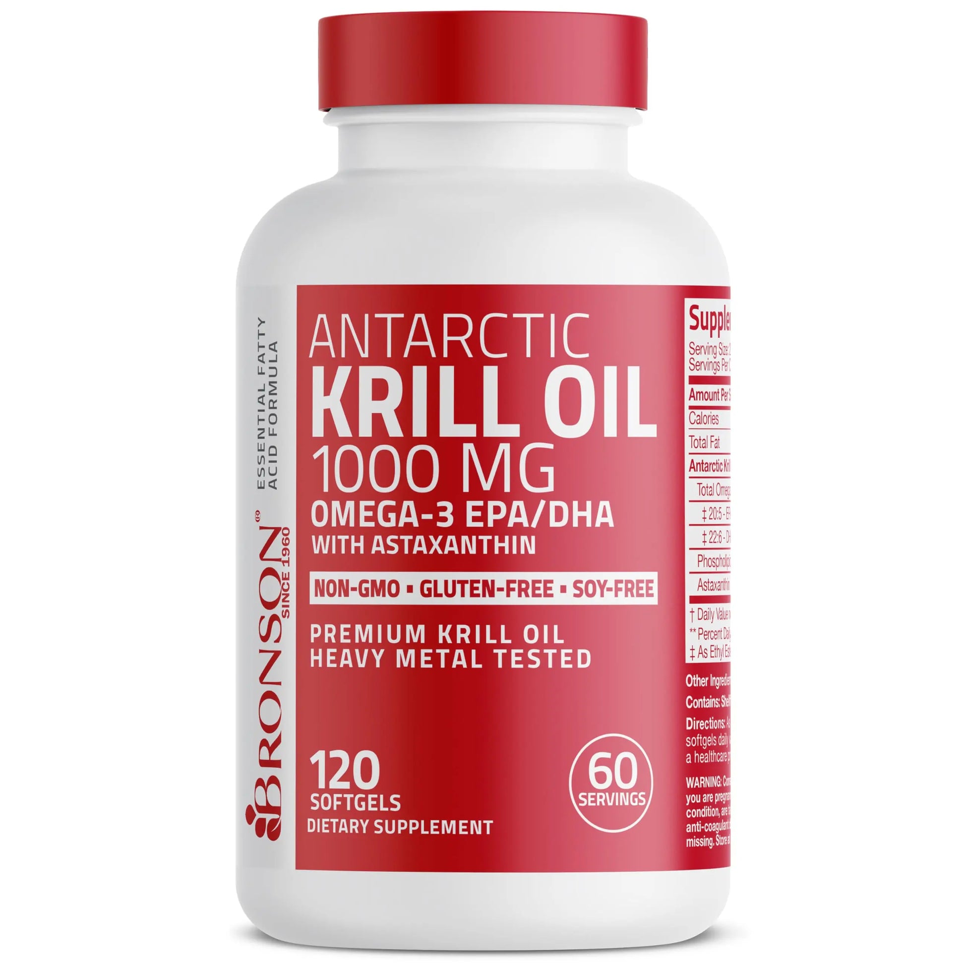 Bronson Antarctic Krill Oil 1000 mg with Omega-3s EPA, DHA, Astaxanthin and Phospholipids 120 Softgels Bronson Au supplements