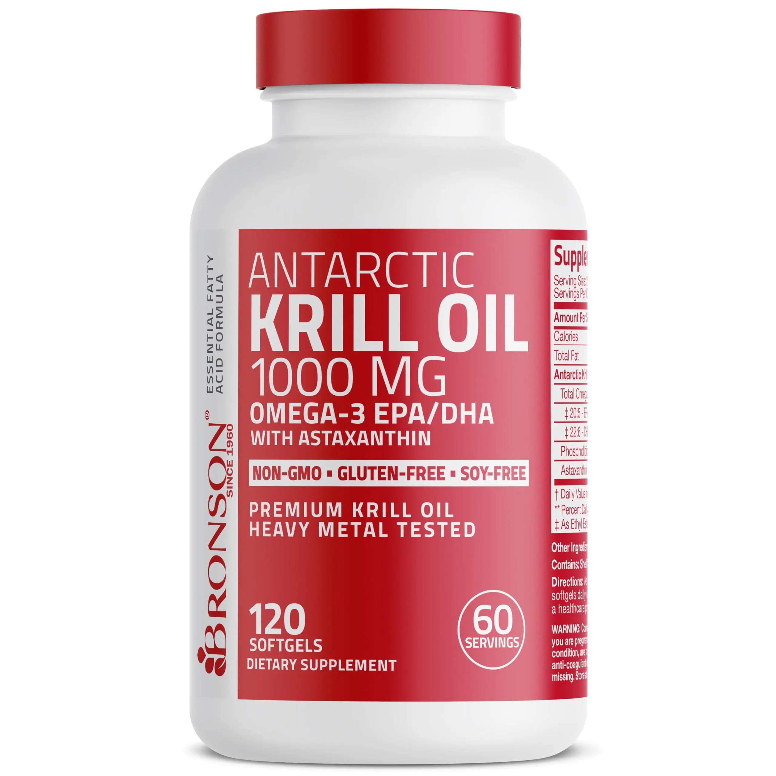 Bronson Antarctic Krill Oil 1000 mg with Omega-3s EPA, DHA, Astaxanthin and Phospholipids 120 Softgels Bronson Au supplements
