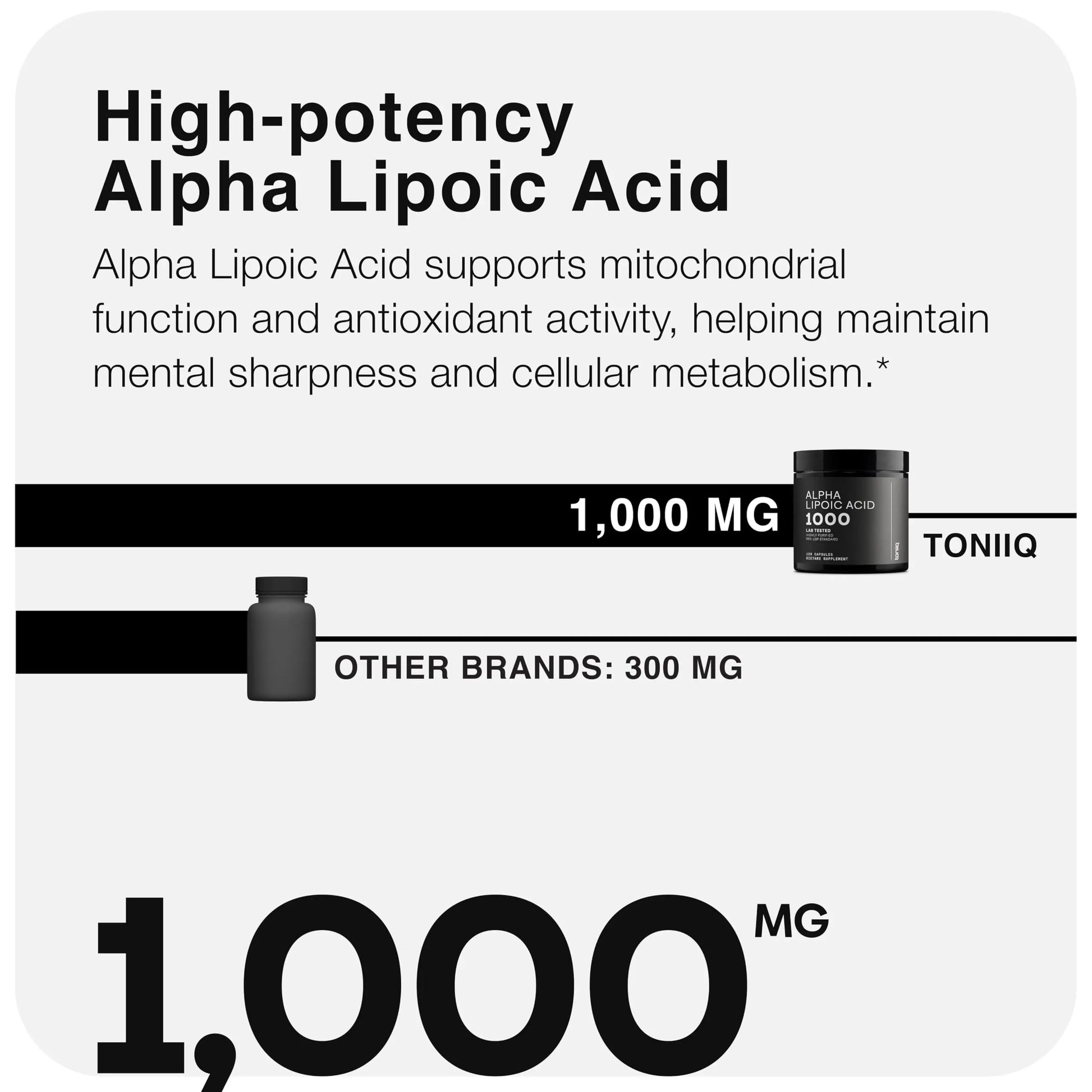 Toniiq 1000mg Ultra High Strength Alpha Lipoic Acid Capsules - Highly Purified 99%+ USP Standard - 120 Capsules ALA Supplement Toniiq Au supplements