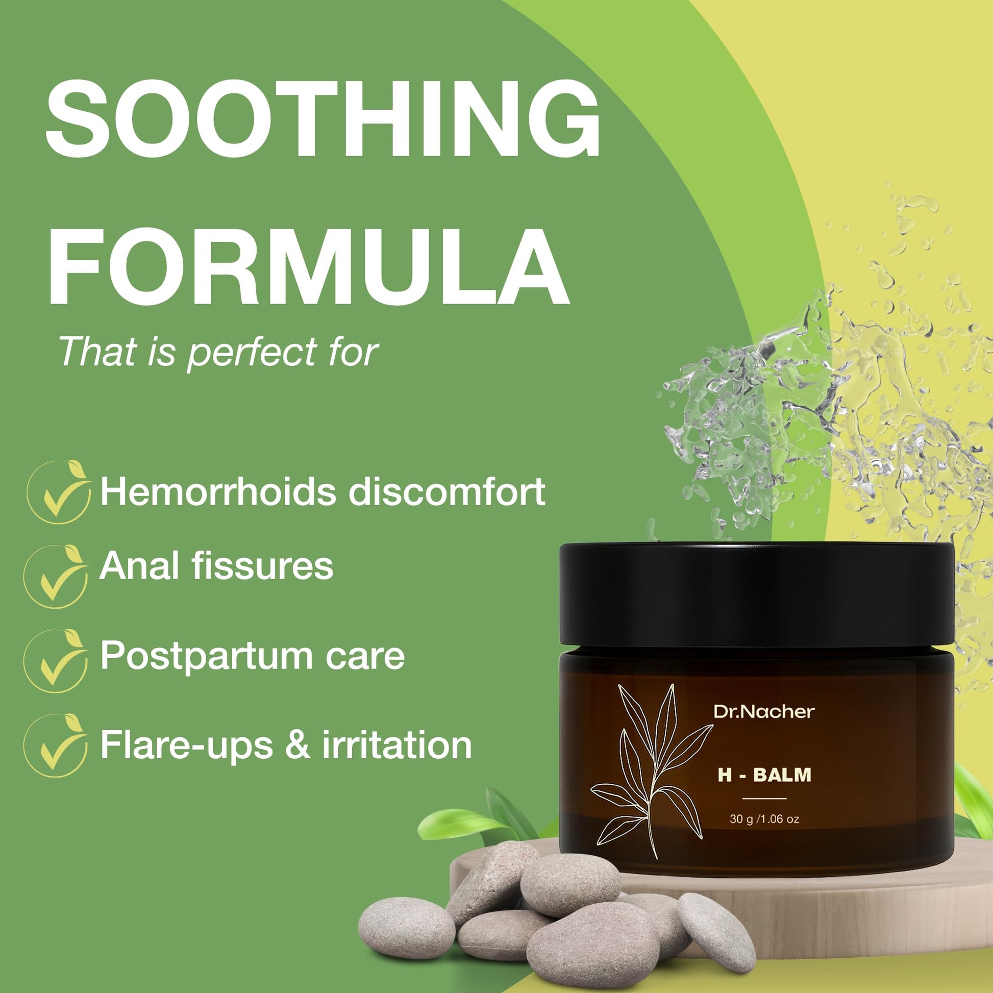 Dr. Nacher H-Balm. Rectal Natural Balm for Fissure, Hem Related discomfort. with Sophora & 12 Herbal Extracts. Soothes Irritation. Fast-Acting. Safe for Sensitive Areas and Postnatal. for Men & Women Dr. Nacher Au supplements