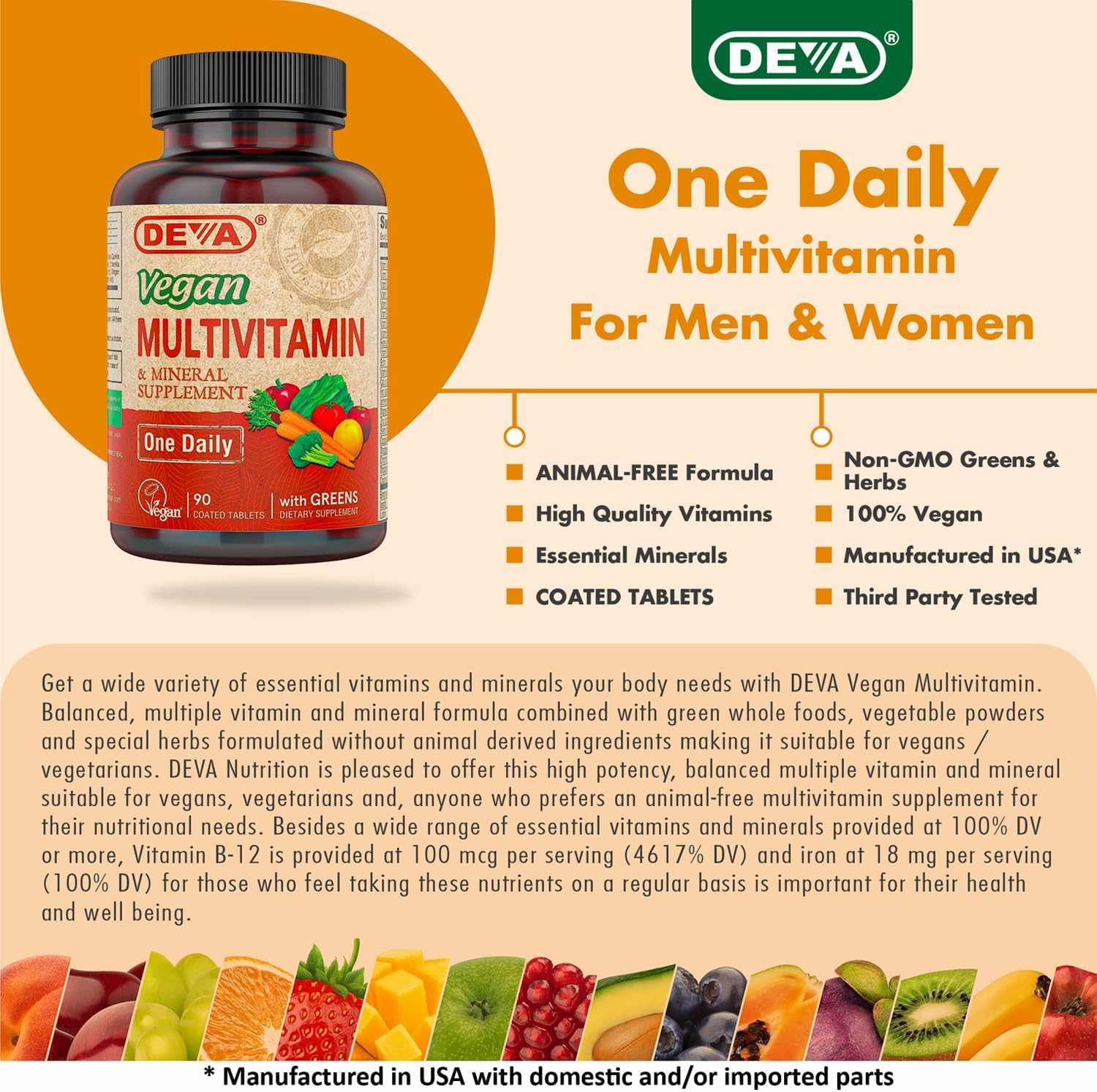DEVA Vegan Multivitamin & Mineral Supplement with Iron 2-Pack, Spirulina, Chlorella, Ashwagandha, Broccoli & More, 90 Coated Tablets Each DEVA Au supplements