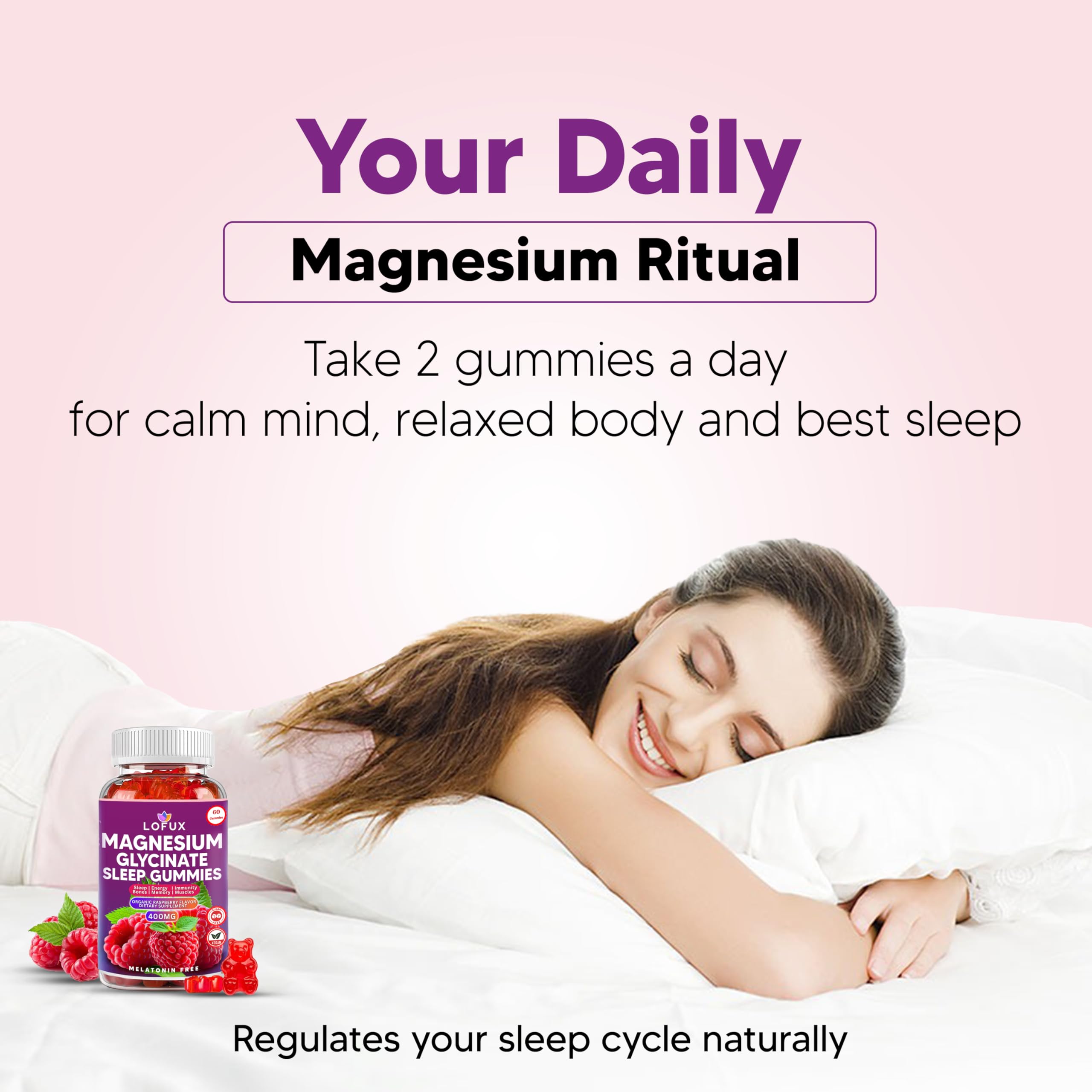 Lofux Magnesium Glycinate Gummies 400mg, Sugar Free Magnesium Gummies for Adults Women, Men, Chewable Supplement Gummy with L-Threonate, Vitamin D, B6, CoQ10 - for Calm, Sleep, Body Relaxation, 120 Ct Lofux Au supplements