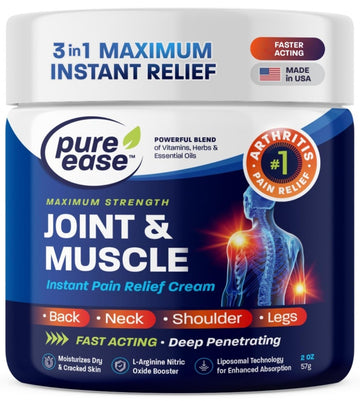 Pure Ease Arthritis Pain Relief Cream for Back 3 in 1 Maximum Instant Relief 2 OZ - Fast-Acting Muscle Pain Cream Extra Strength Joint & Knee - Powerful Formula for Neck Shoulder & Lower Back Pure Ease Au supplements