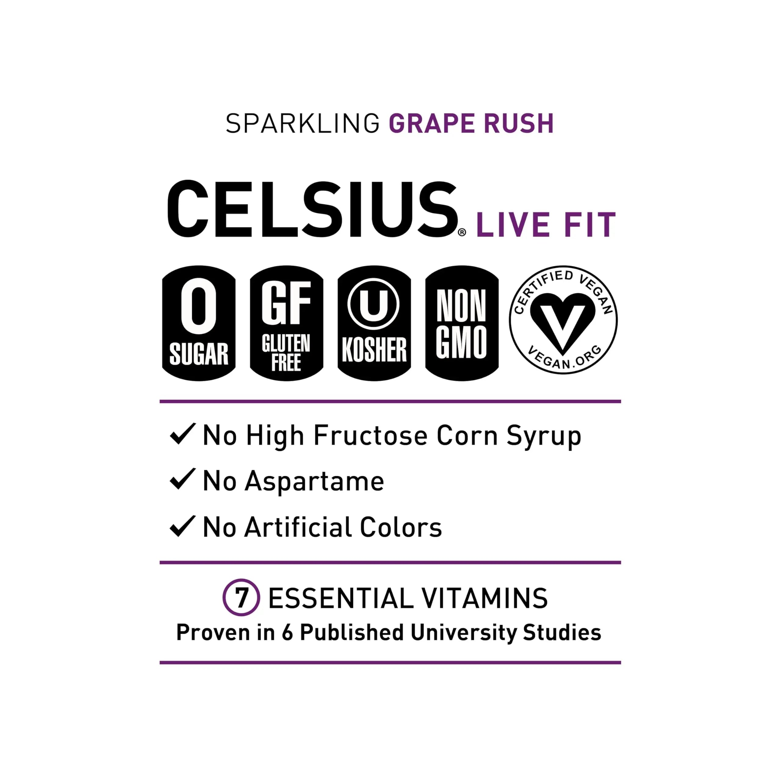 CELSIUS Sparkling Grape Rush, Functional Essential Energy Drink 12 Fl Oz (Pack of 12) CELSIUS Au supplements