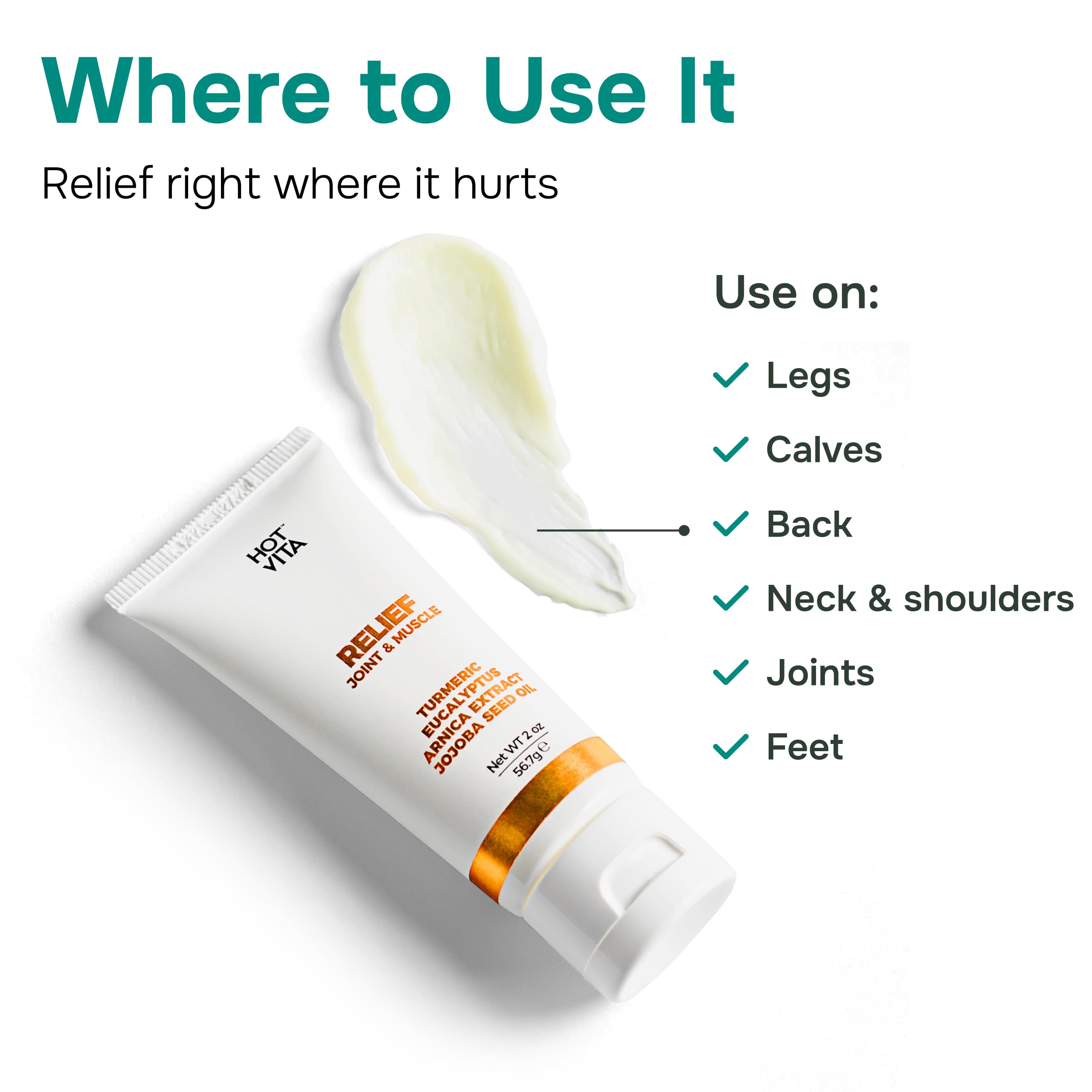 Hot Vita Relief Gel - Plant-Based Cooling Gel with Arnica, Turmeric & Eucalyptus - Soothing Formula for Muscle Fatigue, Tired Legs Hot Vita Au supplements