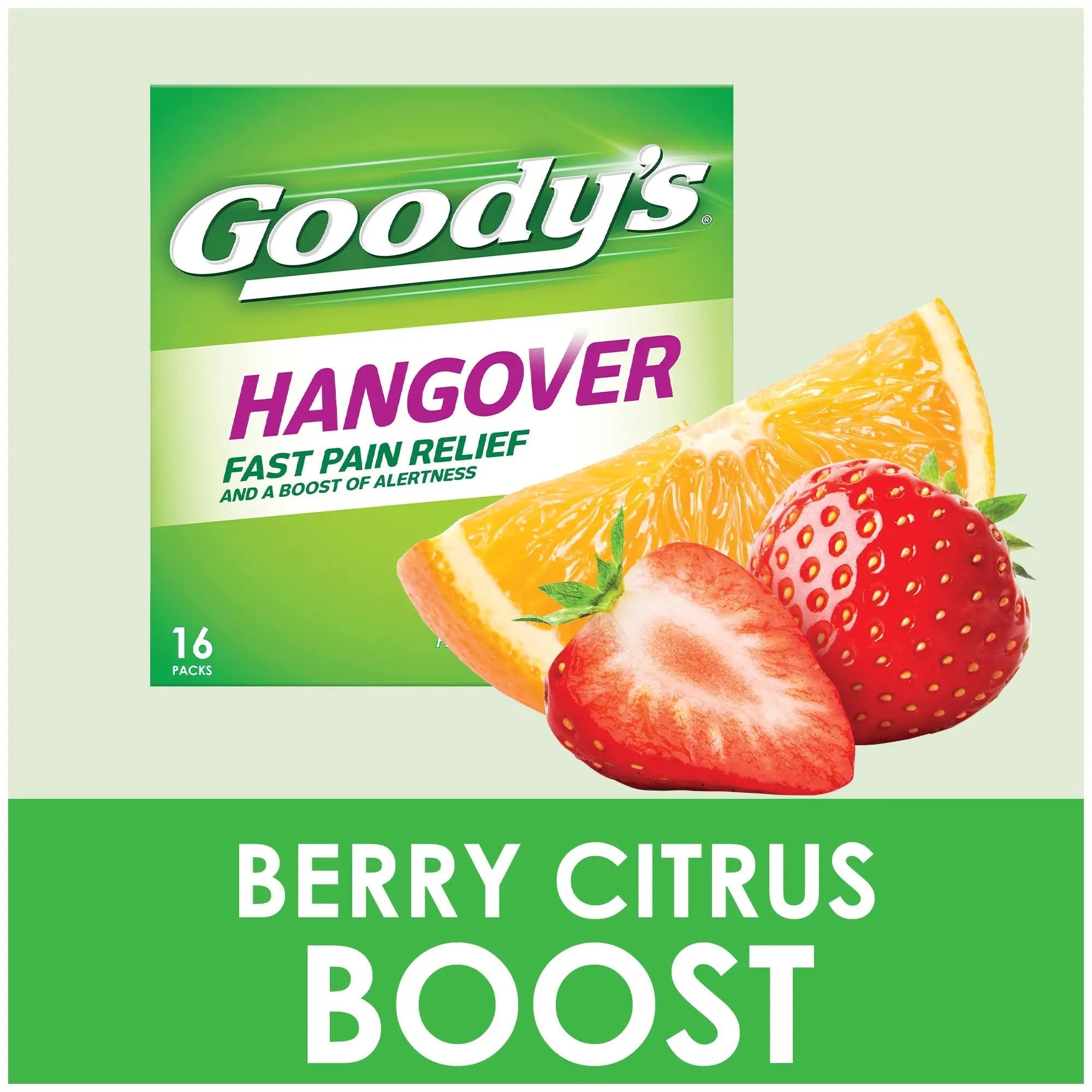 Goody's Hangover Relief Powder, Dual Action Fast Headache Pain Relief with Aspirin and Caffeine, Berry Citrus Flavor, 16 Count Goody's Au supplements
