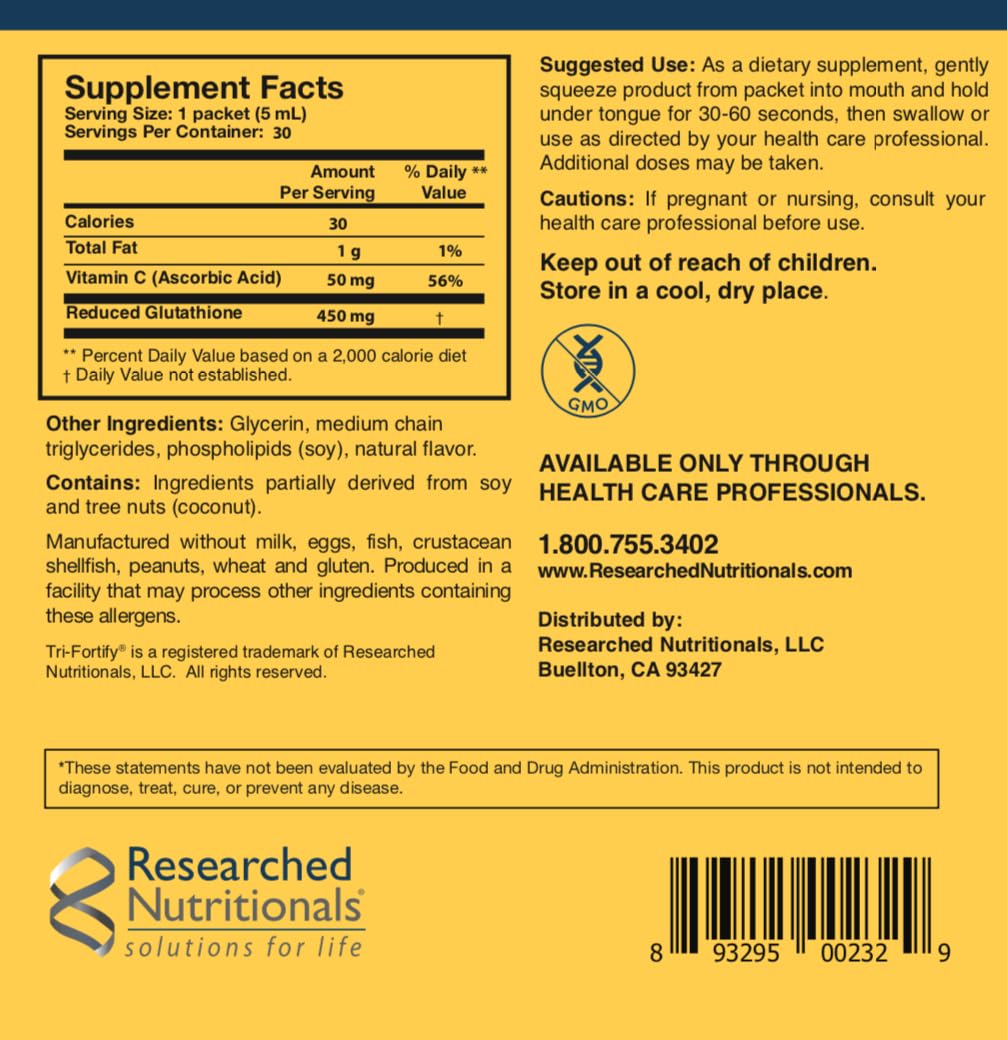 Researched Nutritionals Liposomal Glutathione (450mg) Liquid Gel + Vitamin C - Tri-Fortify - Aid Natural Energy, Immune Support & Detox - Clinically Researched for Absorption - Watermelon (5 Fl Oz) Researched Nutritionals Au supplements