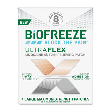 Biofreeze Ultraflex Maximum Strength 4% Lidocaine Patches, Non-Menthol, Flexible Pain Relief Patch for Lower Back, Lidocaine Patch for Neck, Knee, Shoulder, 4 Large Pain Patches Biofreeze Au supplements