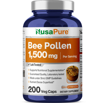 NusaPure Bee Pollen 1500mg 200 Veggie Caps (100% Vegetarian, Non-GMO, Vegan) Naturally Occurring Proteins, Aminoacids NusaPure Au supplements