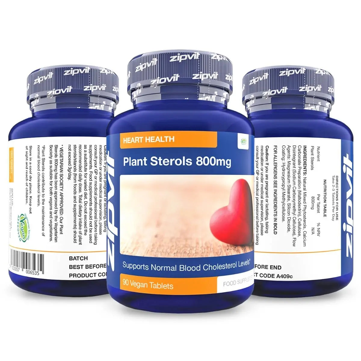 Plant Sterols High Strength 800mg, 90 Vegan Tablets, Supports and Helps Lower Zipvit Au supplements