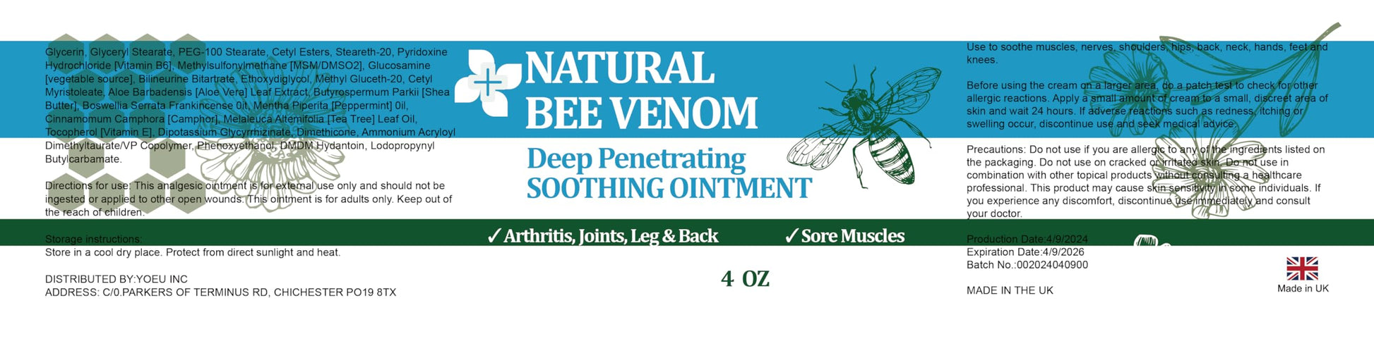 PIBIOOMAP Natural Bee Venom Joint & Muscle & Bone Release Oniment - Homeopathic Remedy - Fast Acting Release for Back, Neck, Hand, Feet, Knee, Muscle, Shoulder, Nerve, Ankle, Foot PIBIOOMAP Au supplements