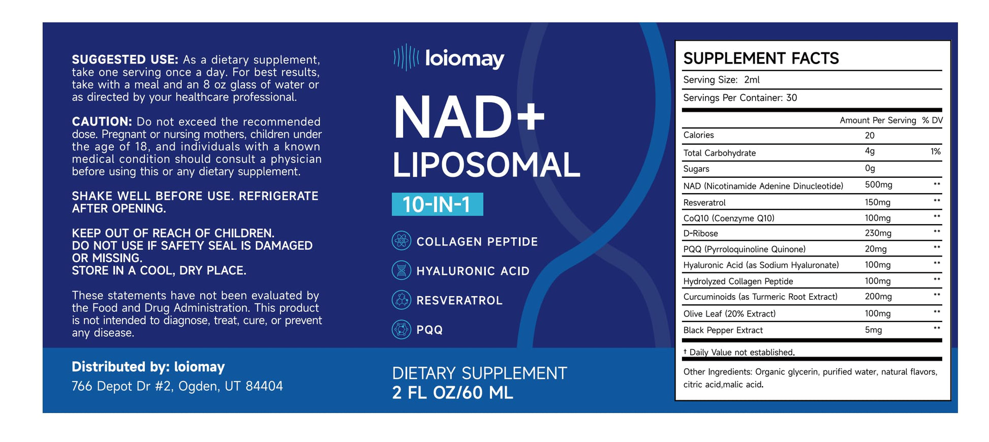 Liposomal NAD Liquid Supplement - 1500mg NAD+ Drops for Women & Men with Resveratrol & Nicotinamide Riboside, PQQ, Collagen & Turmeric for Anti-Aging & Longevity, Cellular Energy Health, 2 Fl Oz loiomay Au supplements