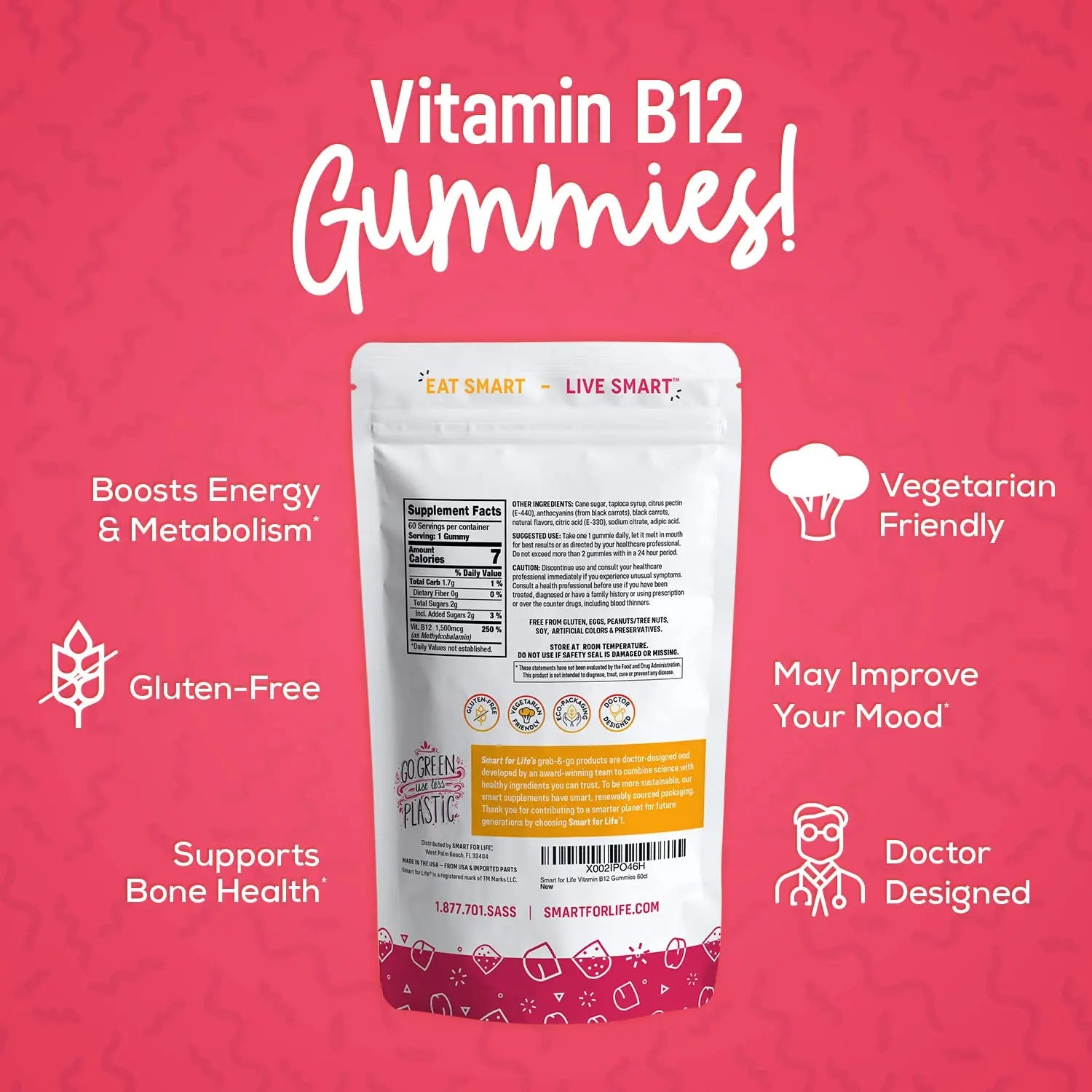 B12 Gummy Vitamins - 1500 mcg Vitamin B12 Gummies for Adults and Kids - Helps with Energy, Metabolism, Bone Nervous System Support Smart for Life Au supplements