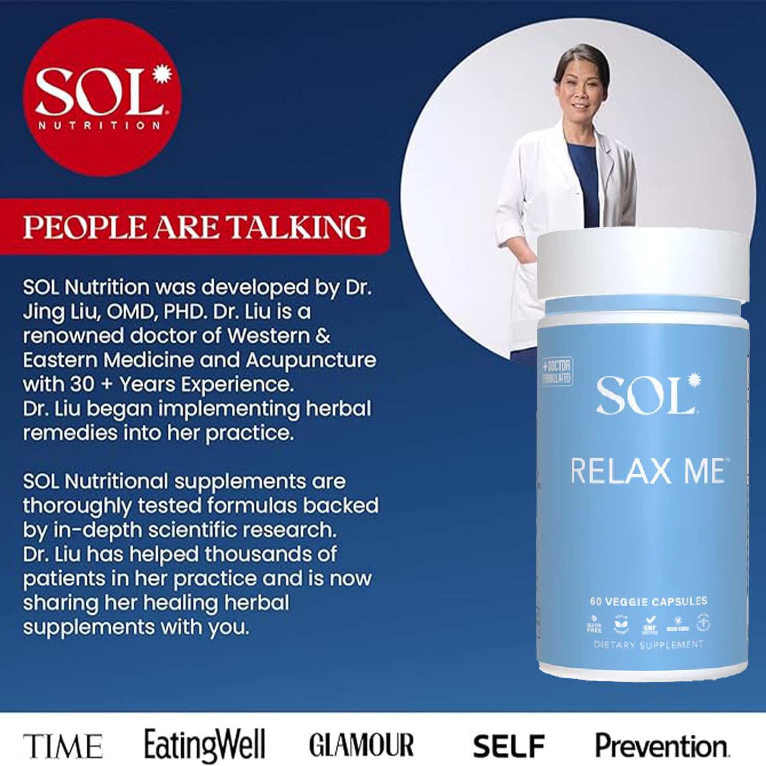 Sol Nutrition Relax Me - Natural Calming Relief for Stress, Tension, & Worry - 15x More Effective - Support Mood, Relax the Mind & Body - Supplements for Adults - Non-Drowsy - 60 Vegetarian Capsules Sol Nutrition Au supplements