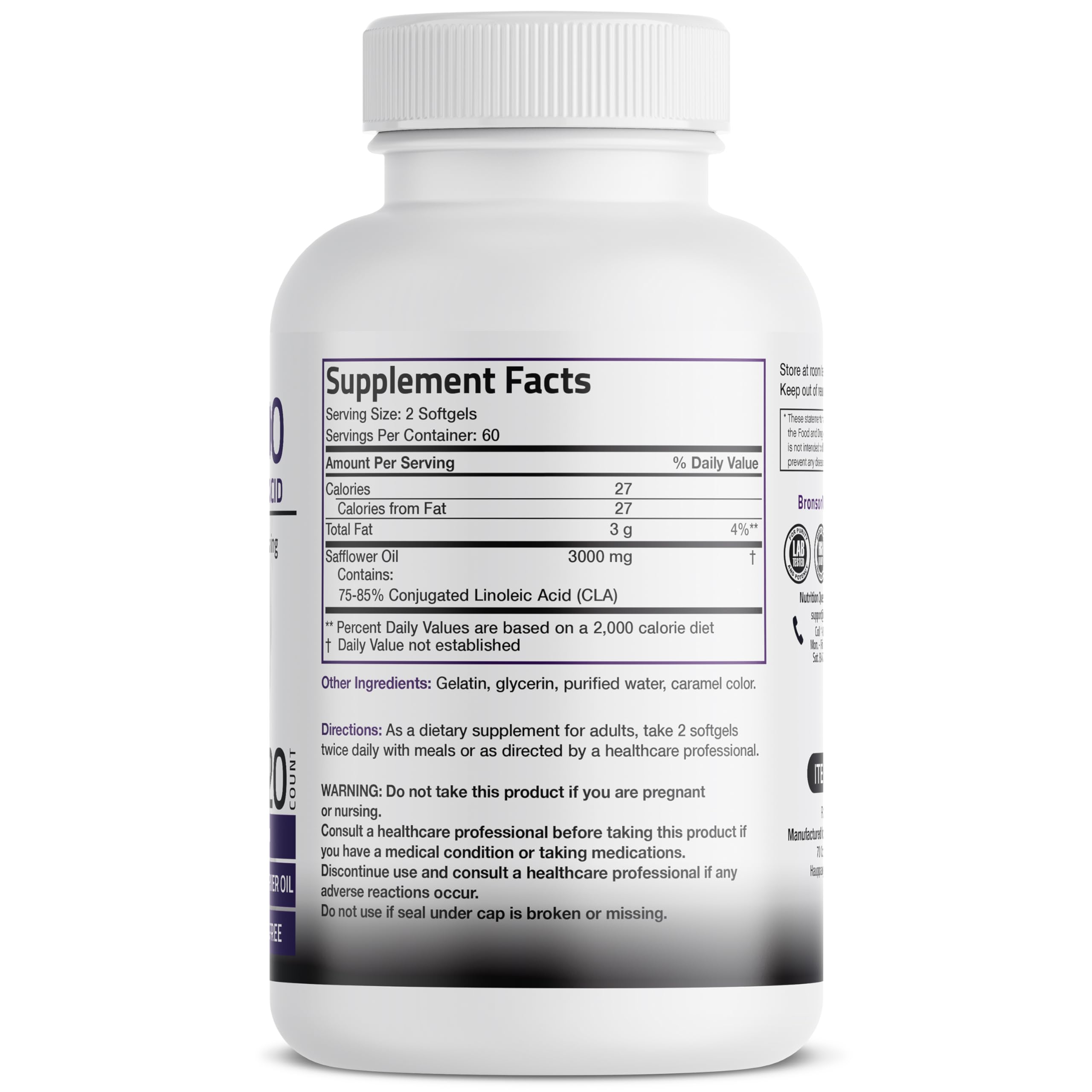 Bronson CLA 3000 Extra High Potency Supports Healthy Weight Management Lean Muscle Mass Non-Stimulating Bronson Au supplements