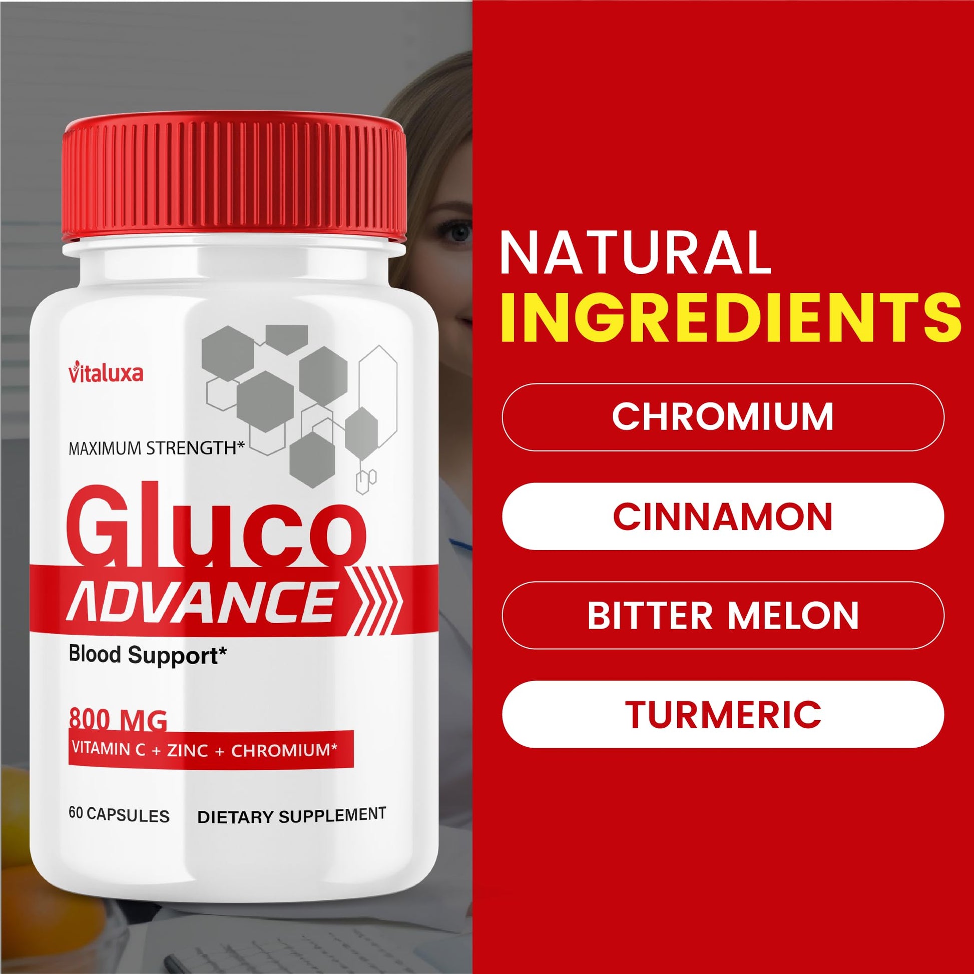 Gluco Advance Capsules, Gluco Advanced Blood Support Supplement GlucoAdvance Pills for Joints, GlucoseAdvance Premium Blend Flow Balance All Natural Formula Overall Health Wellness (60 Capsules) Vitaluxa Au supplements