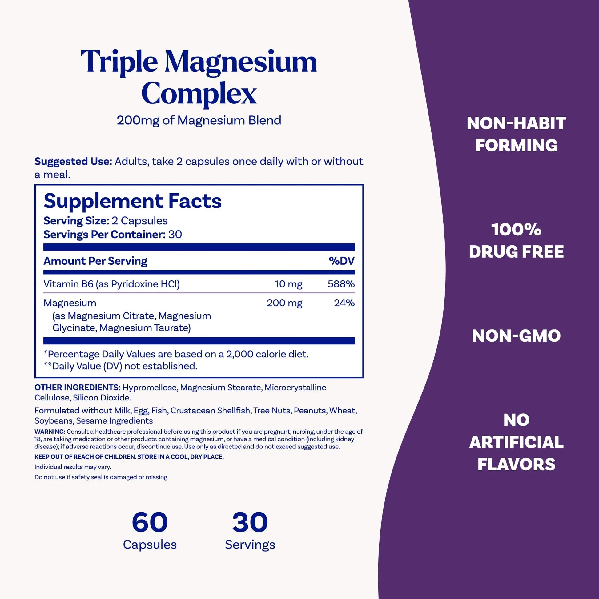 Natrol Triple Magnesium Complex Supplement, Glycinate, Citrate & Taurate 200mg High Absorption, Support Whole Body Wellness, 60 Capsules Natrol Au supplements