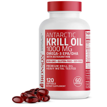 Bronson Antarctic Krill Oil 1000 mg with Omega-3s EPA, DHA, Astaxanthin and Phospholipids 120 Softgels Bronson Au supplements
