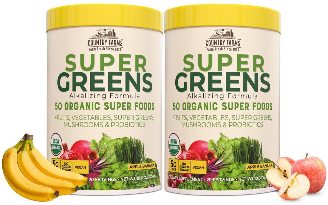 Country Farms Super Greens Apple Banana Powder Smoothie, Organic Super Foods, USDA Organic Drink Mix, Fruits, Vegetables, Mushrooms, Superfood Nutrition, 40 Servings, 2 Pack Country Farms Au supplements