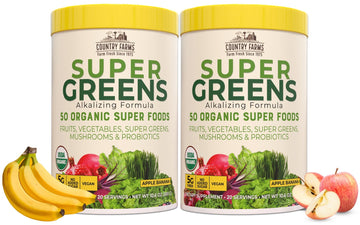Country Farms Super Greens Apple Banana Powder Smoothie, Organic Super Foods, USDA Organic Drink Mix, Fruits, Vegetables, Mushrooms, Superfood Nutrition, 40 Servings, 2 Pack Country Farms Au supplements