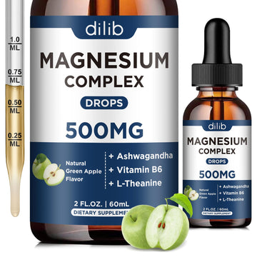 Triple Magnesium Complex Supplement-Magnesium Glycinate, Citrate, Malate Liquid Drops 500mg with Ashwagandha, L-Theanine, B6 for Calm, Stress Relief, Sleep, Muscle Support-Green Apple Flavor dilib Au supplements