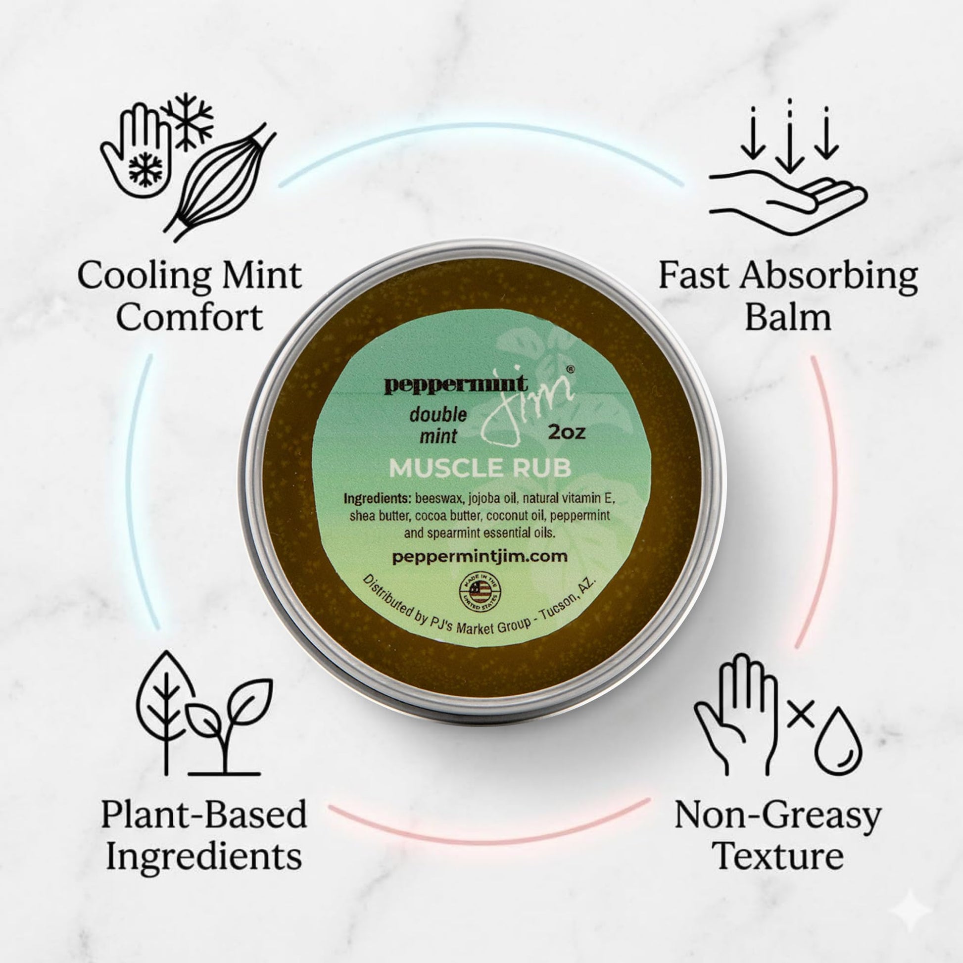 Peppermint Jim Double Mint Muscle Rub Balm 2oz, Fast Absorbing Cooling Relief Cream with Peppermint & Spearmint Oils, Non Greasy Soothing Balm for Sore Muscles, Back, Neck & Joints - Plant Based Peppermint Jim Au supplements