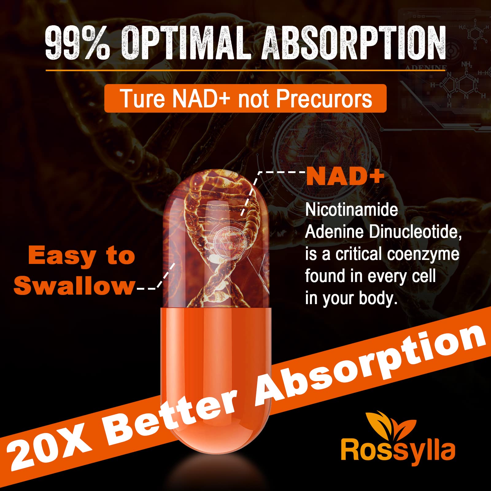 Rossylla 1300 MG Liposomal NAD+ Supplement | Highest Absorption | Purest NAD Supplemet to Boost NAD+ Effetively | Boosting NAD+ Supplement for Aging Defese, Cellular Energy, Longevity | 60 Count Rossylla Au supplements