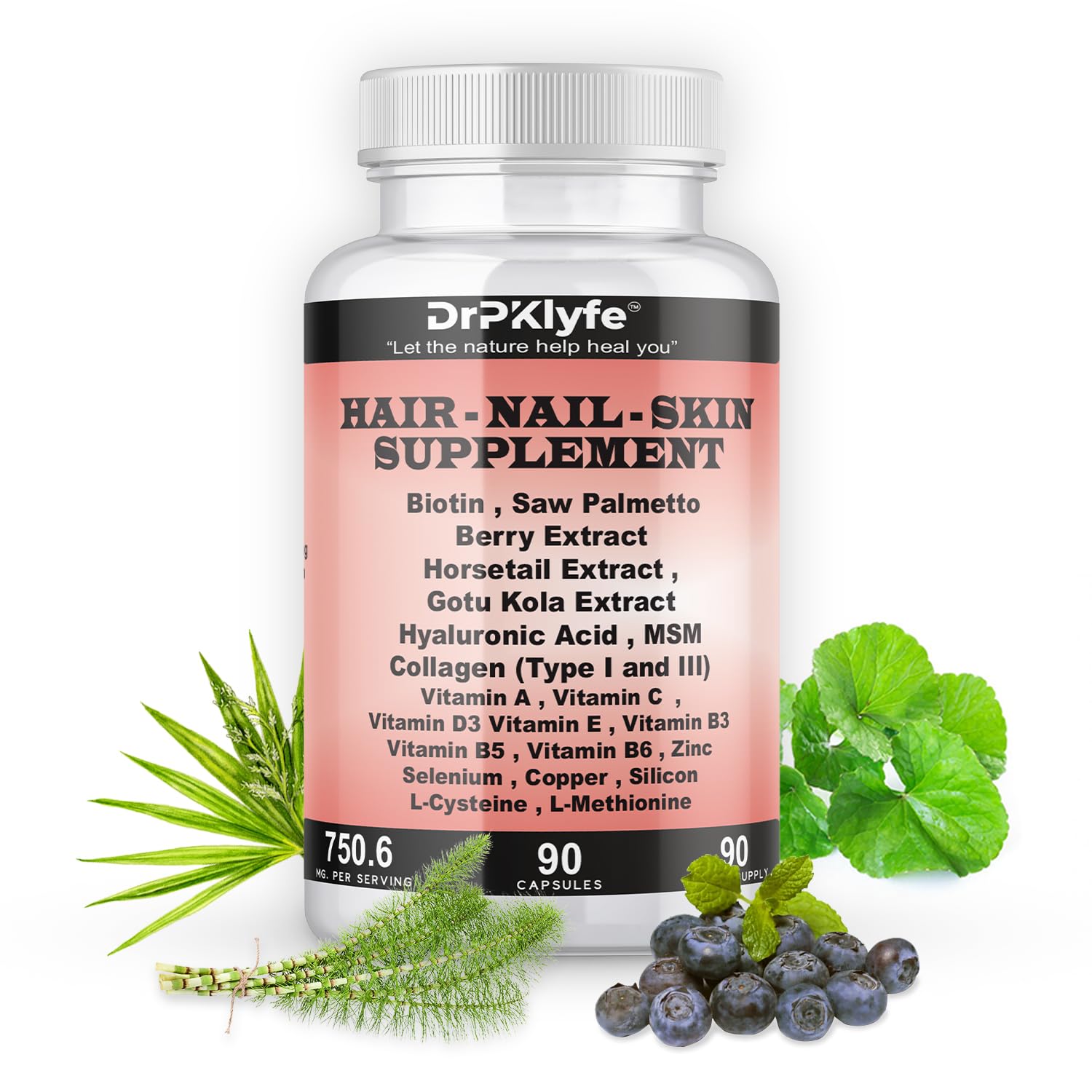 DrPKLyfe Hair, Nail and Skin Supplement Capsules:Biotin, Collagen, Collagen Peptides, Acid Hyaluronic, Biotin, Vitamin A, C, B5, B6 Saw Palmetto & More - 90 Capsules. DrPKLyfe Au supplements
