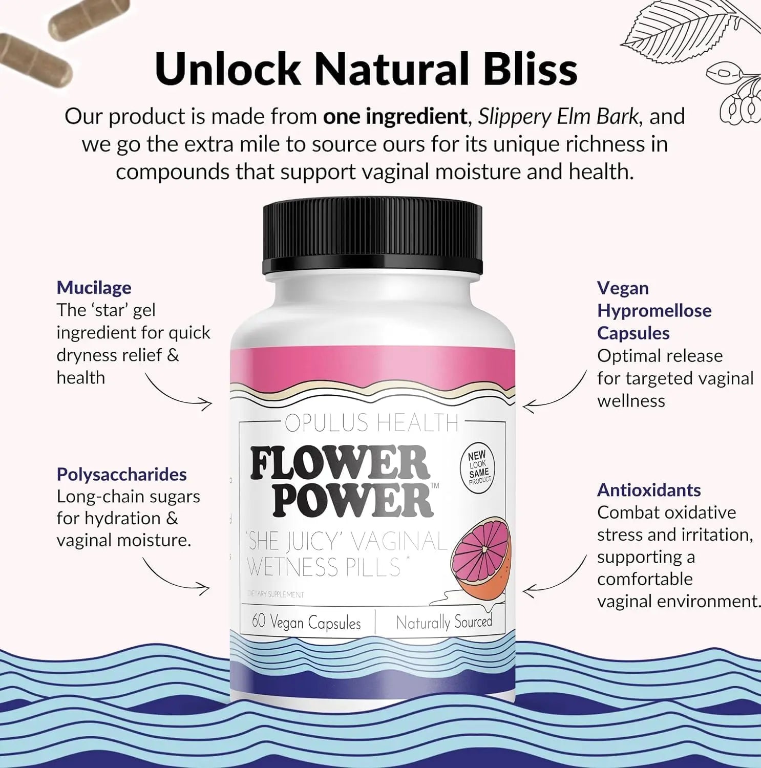 Flower Power ‘She Juicy’ Supplement for Vaginal Health | Slippery Elm Bark | Feminine Flower Power Au supplements