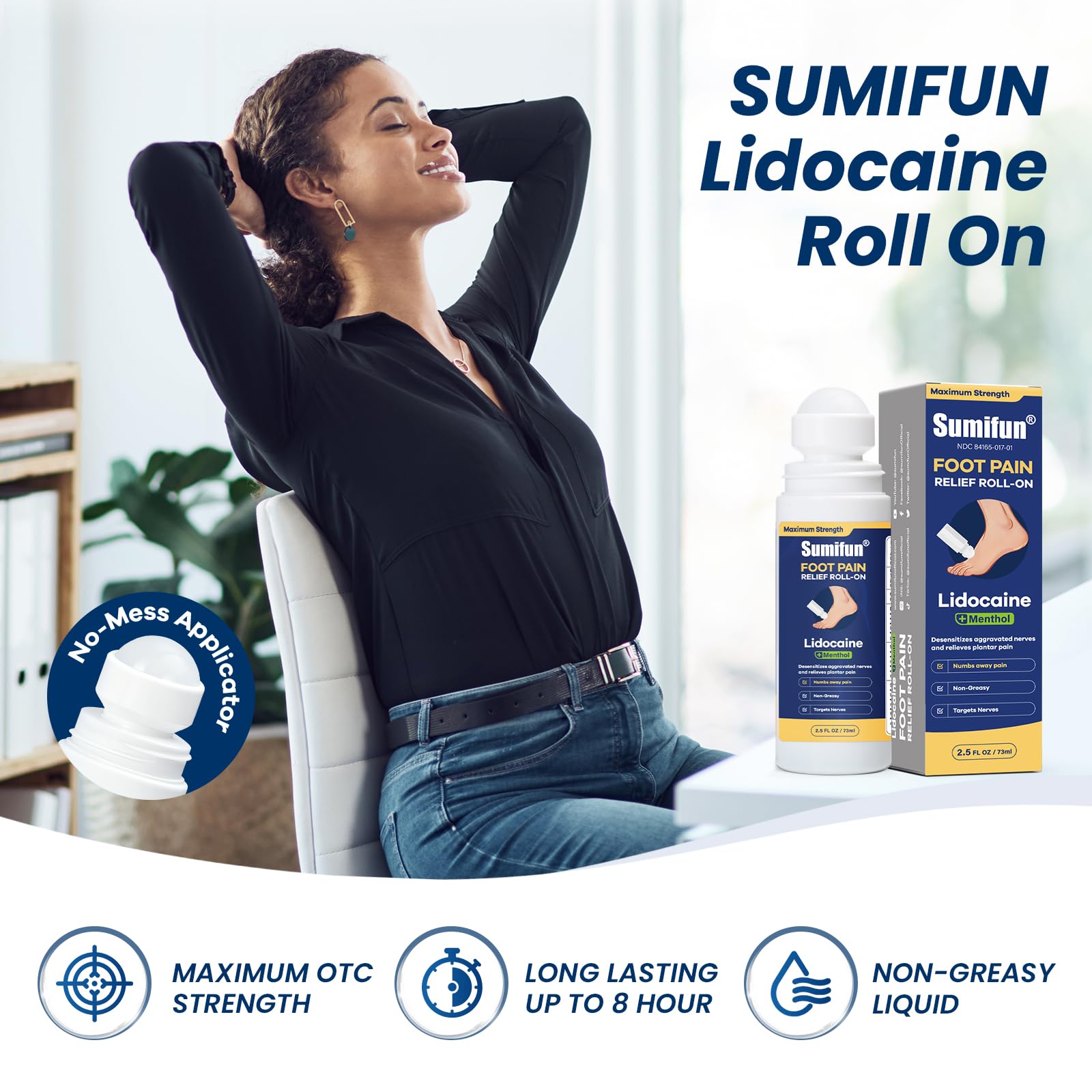 Sumifun Foot Pain Relief Lidocaine Roll-On - Maximum Strength OTC for Plantar Fasciitis & Heel Pain - Fast-Drying, Non-Greasy Formula, 2.5 Fl Oz * 3 Sumifun Au supplements