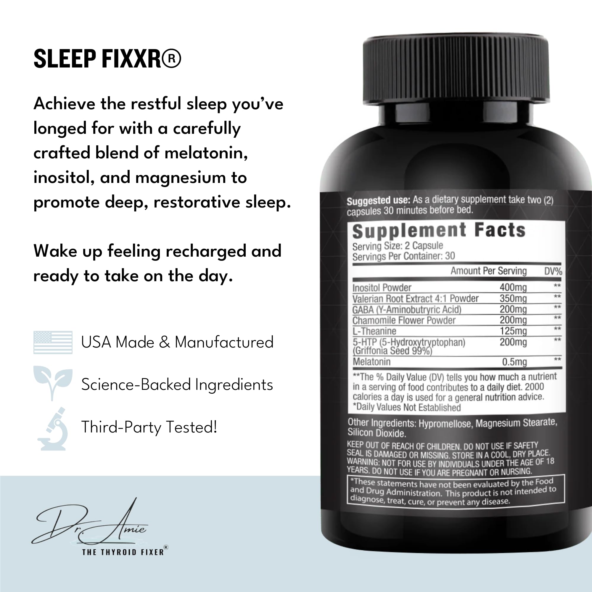 Fixxr Sleep Support by Dr. Amie | with Melatonin, Inositol, and Magnesium | 30 Day Supply, 60 Capsules Fixxr Au supplements